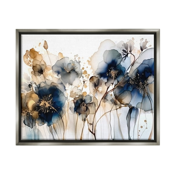Stupell Industries Navy & Gold Abstraction Botanical & Floral Painting Gray Floater Framed Art Print Wall Art, 31 x 25