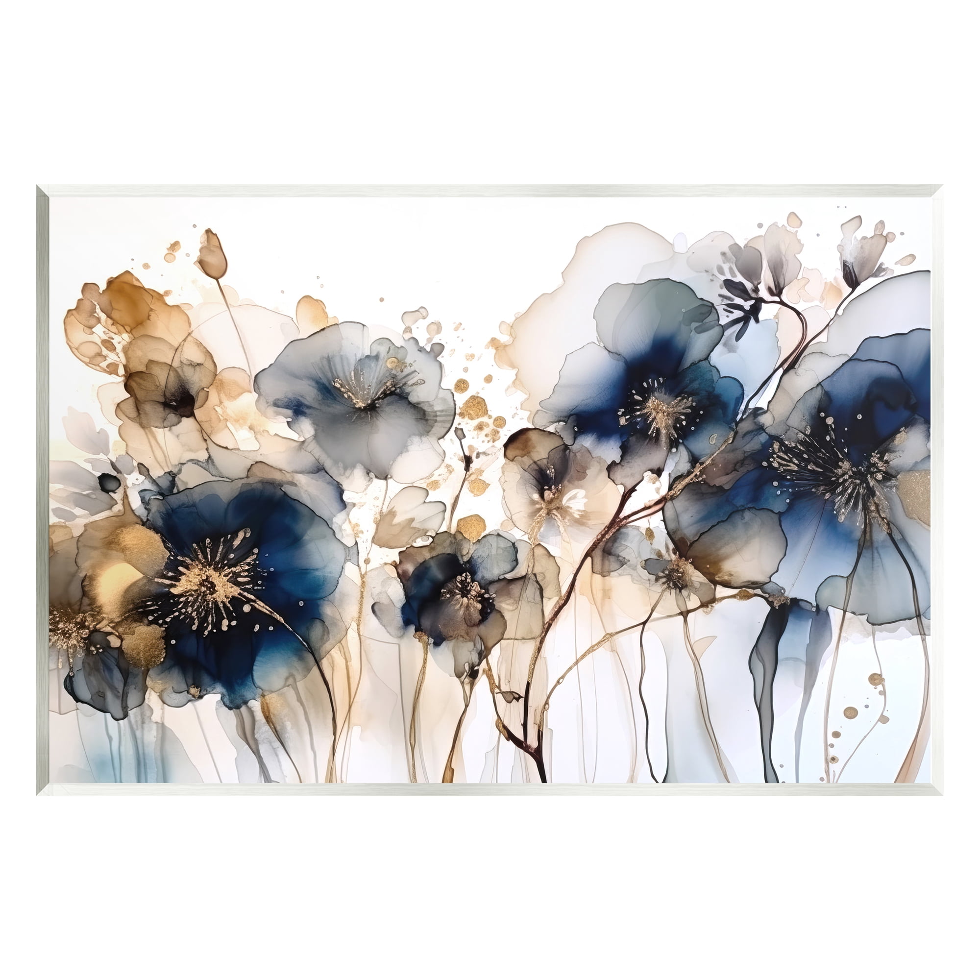 Stupell Industries Navy & Gold Abstraction Botanical & Floral Painting Unframed Art Print Wall Art, 19 x 13