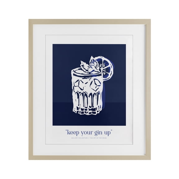 Stupell Industries Navy Keep Your Gin Up Birch Framed Print Under Glass design by Lettered and Lined, 21 x 17
