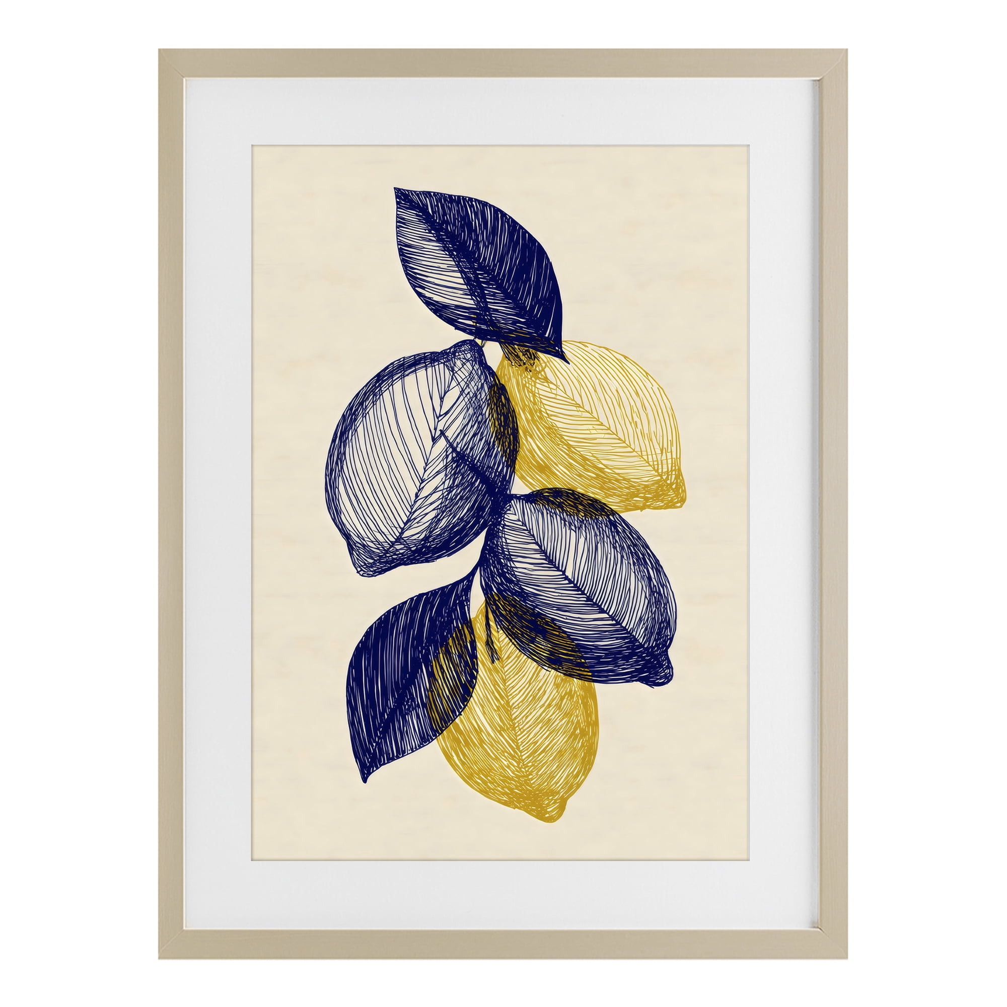 Stupell Industries Navy Lemons Botanical Sketch Birch Framed Print Under Glass, design by Petal Prints Design