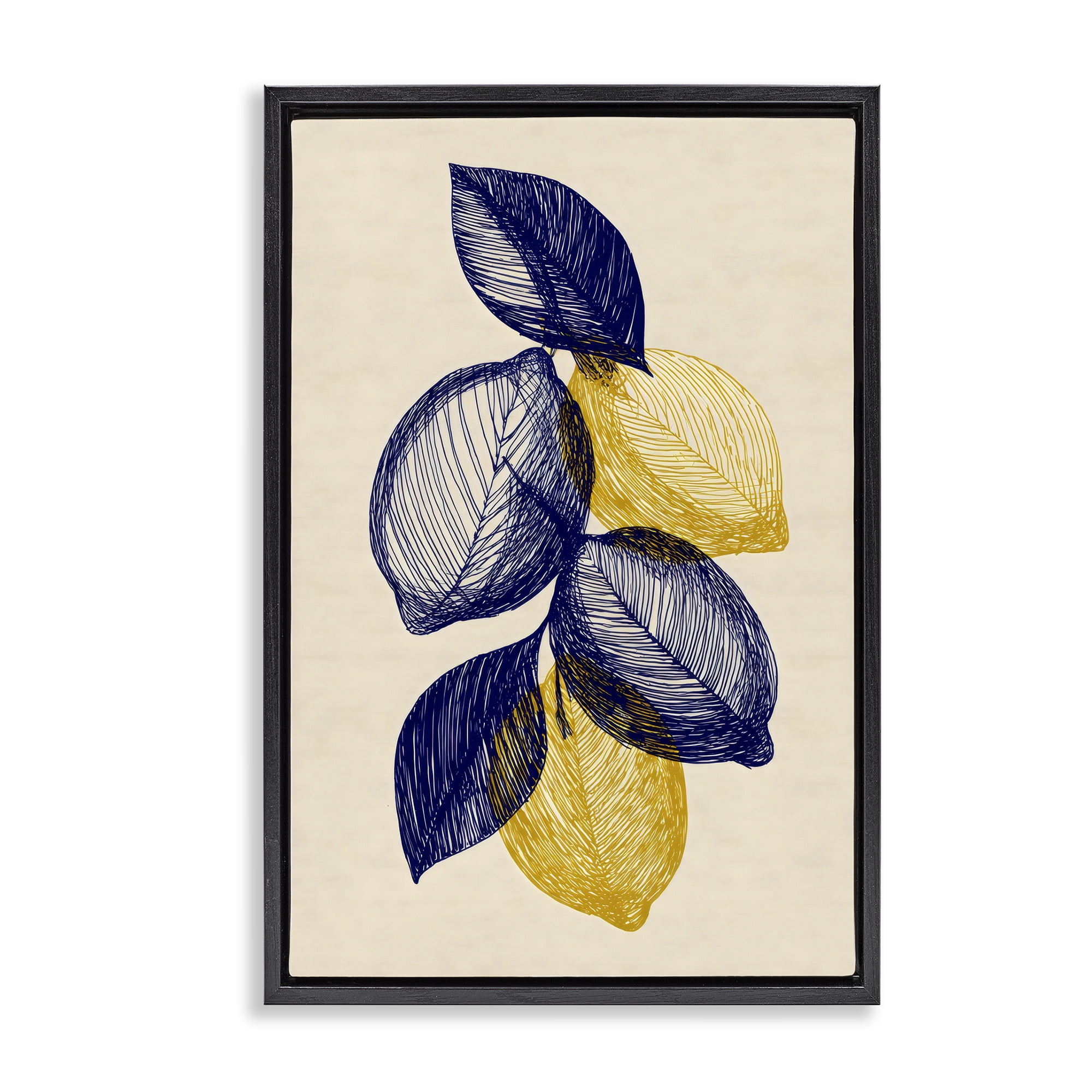 Stupell Industries Navy Lemons Botanical Sketch Black Framed Floater Canvas Wall Art, design by Petal Prints Design