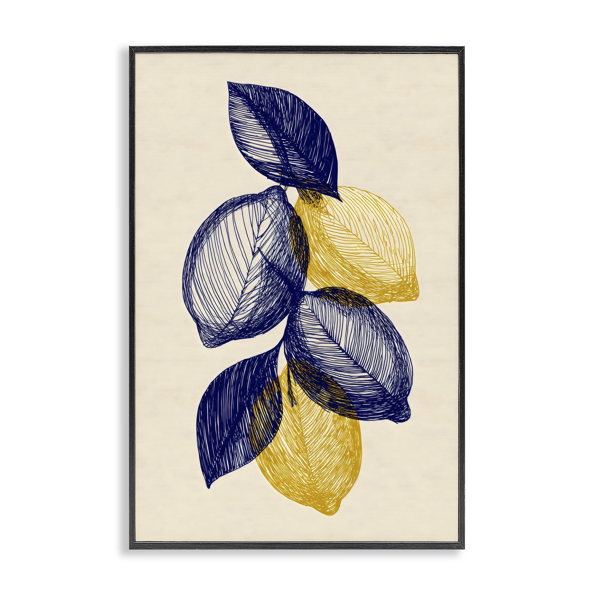 Stupell Industries Navy Lemons Botanical Sketch Black Framed Giclee Art, design by Petal Prints Design