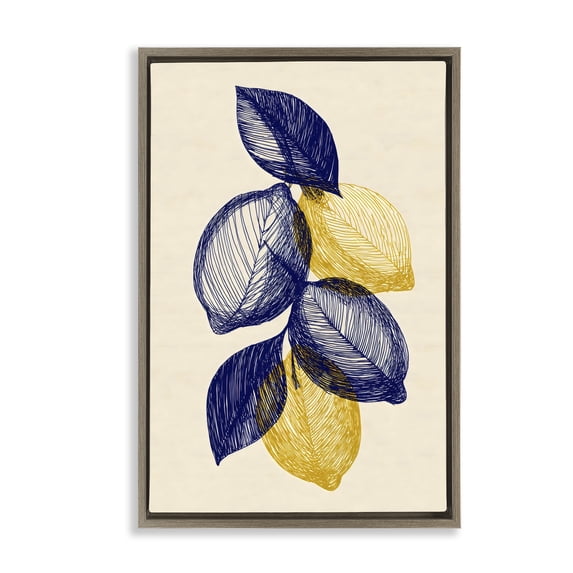 Stupell Industries Shabby Chic Navy Lemons Botanical Sketch Brown Floating Frame Canvas Art, 21 x 31, by Petals Prints Design