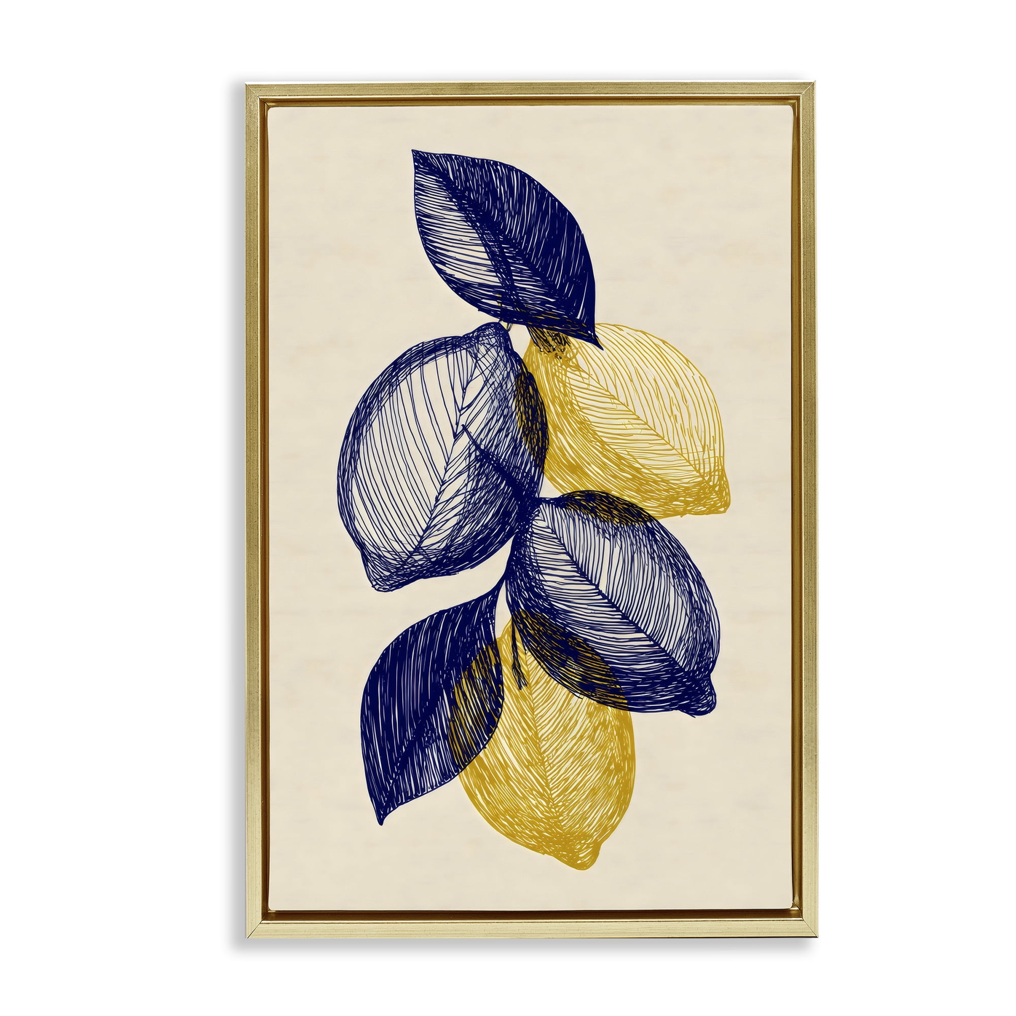 Stupell Industries Navy Lemons Botanical Sketch Gold Framed Floater Canvas Wall Art, design by Petal Prints Design