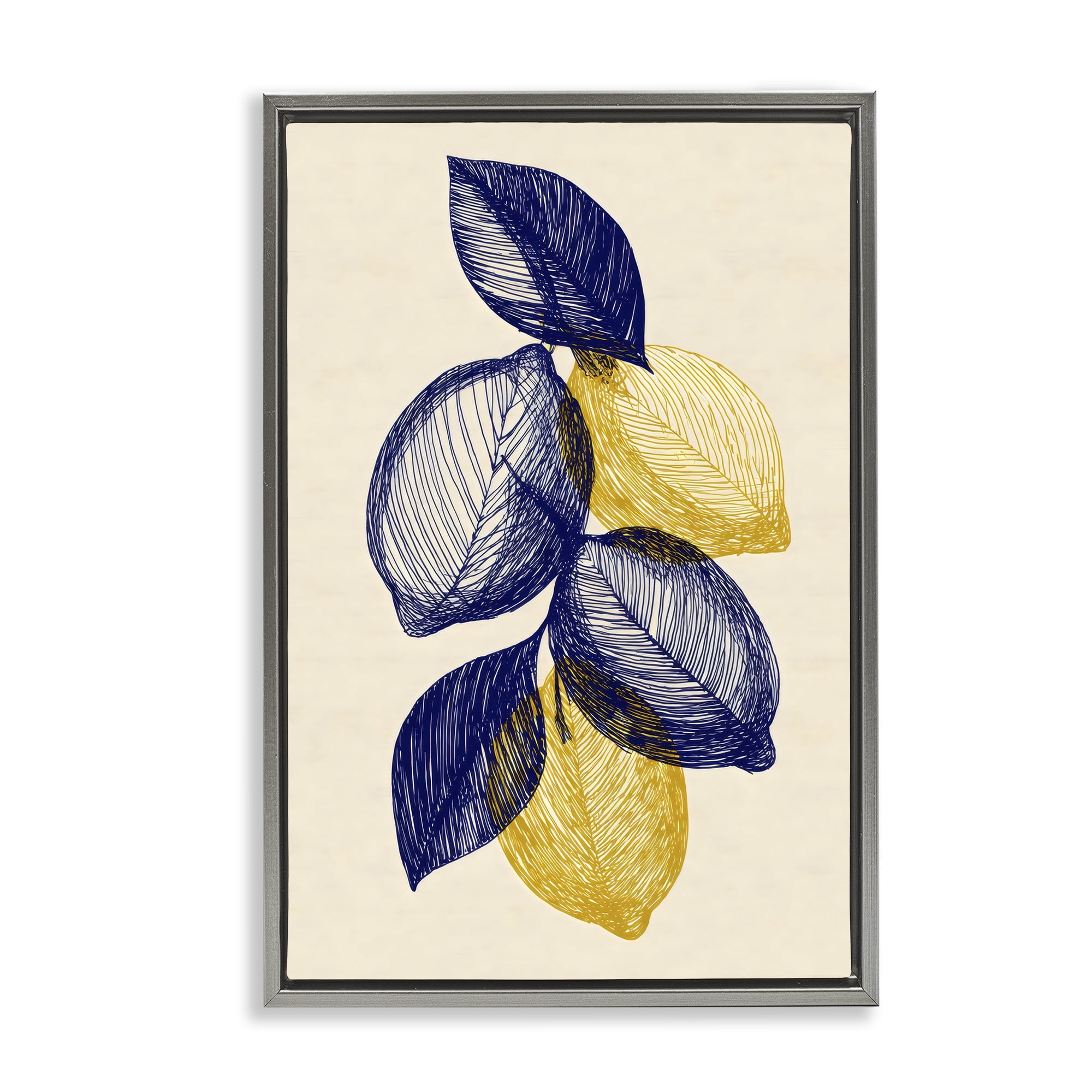 Stupell Industries Navy Lemons Botanical Sketch Gray Framed Floater Canvas Wall Art, design by Petal Prints Design