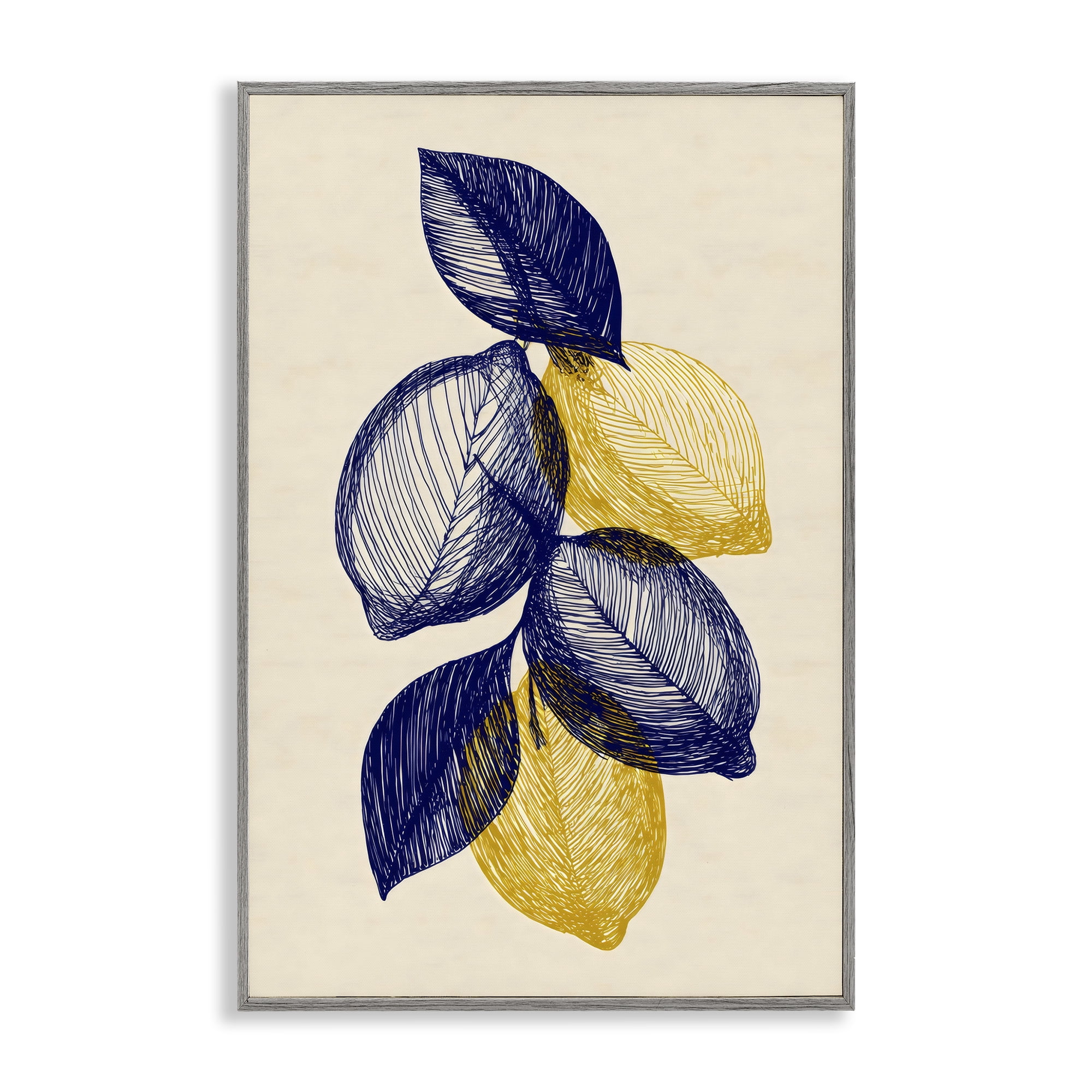 Stupell Industries Navy Lemons Botanical Sketch Gray Framed Giclee Art, design by Petal Prints Design