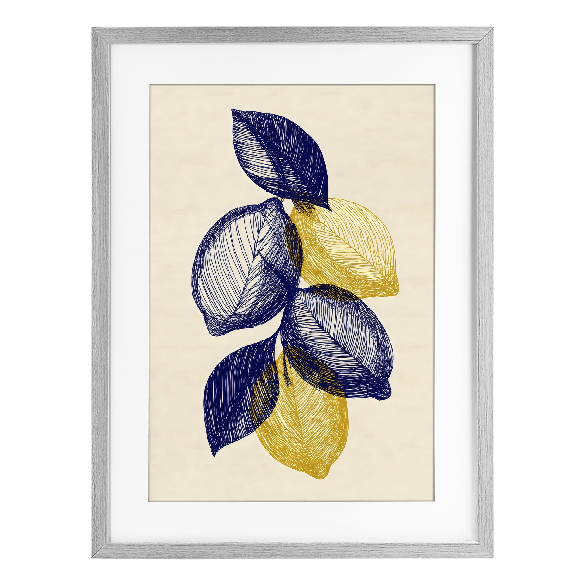 Stupell Industries Navy Lemons Botanical Sketch Gray Framed Print Under Glass, design by Petal Prints Design