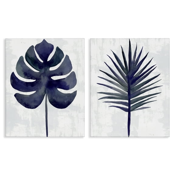 Stupell Industries Navy Monstera & Fan Palm 2 Piece Canvas Wall Art Set design by Christie Adams, 30 x 24