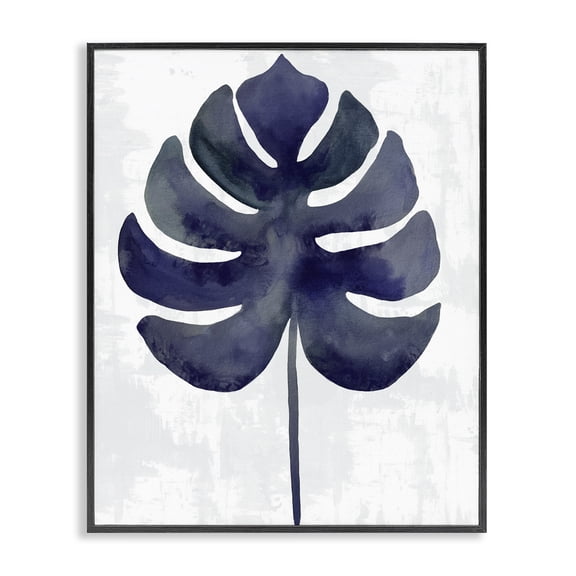 Stupell Industries Navy Monstera Leaf Silhouette Black Framed Giclee Art design by Christie Adams, 14 x 11