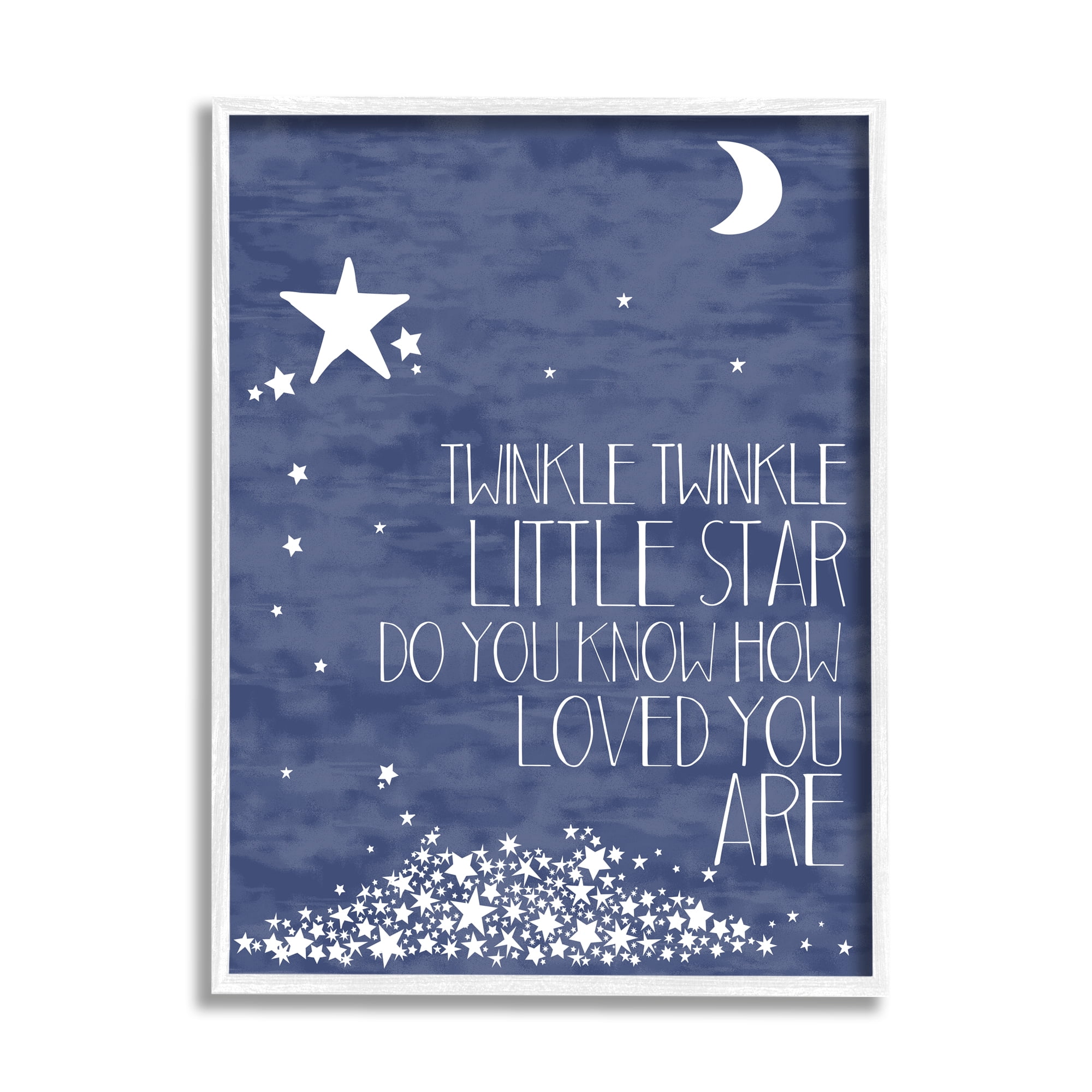 Stupell Industries Navy Textural Twinkle Little Star Typography Graphic Art White Framed Art Print Wall Art, 11x14, by Karen Zukowski (Finny And Zook)