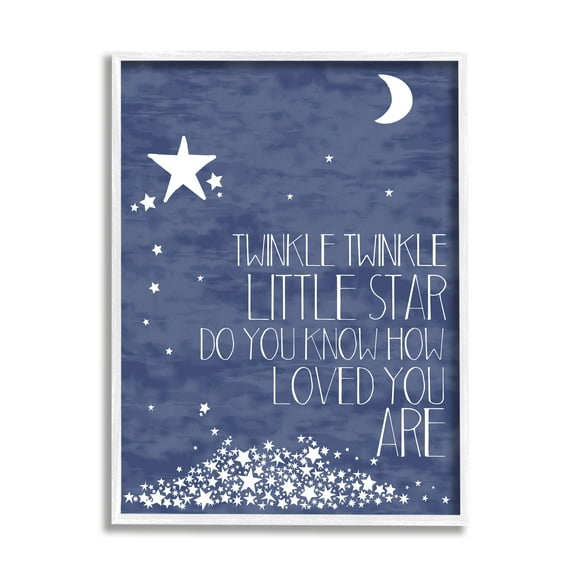 Stupell Industries Navy Textural Twinkle Little Star Typography Graphic Art White Framed Art Print Wall Art, 11x14, by Karen Zukowski (Finny And Zook)