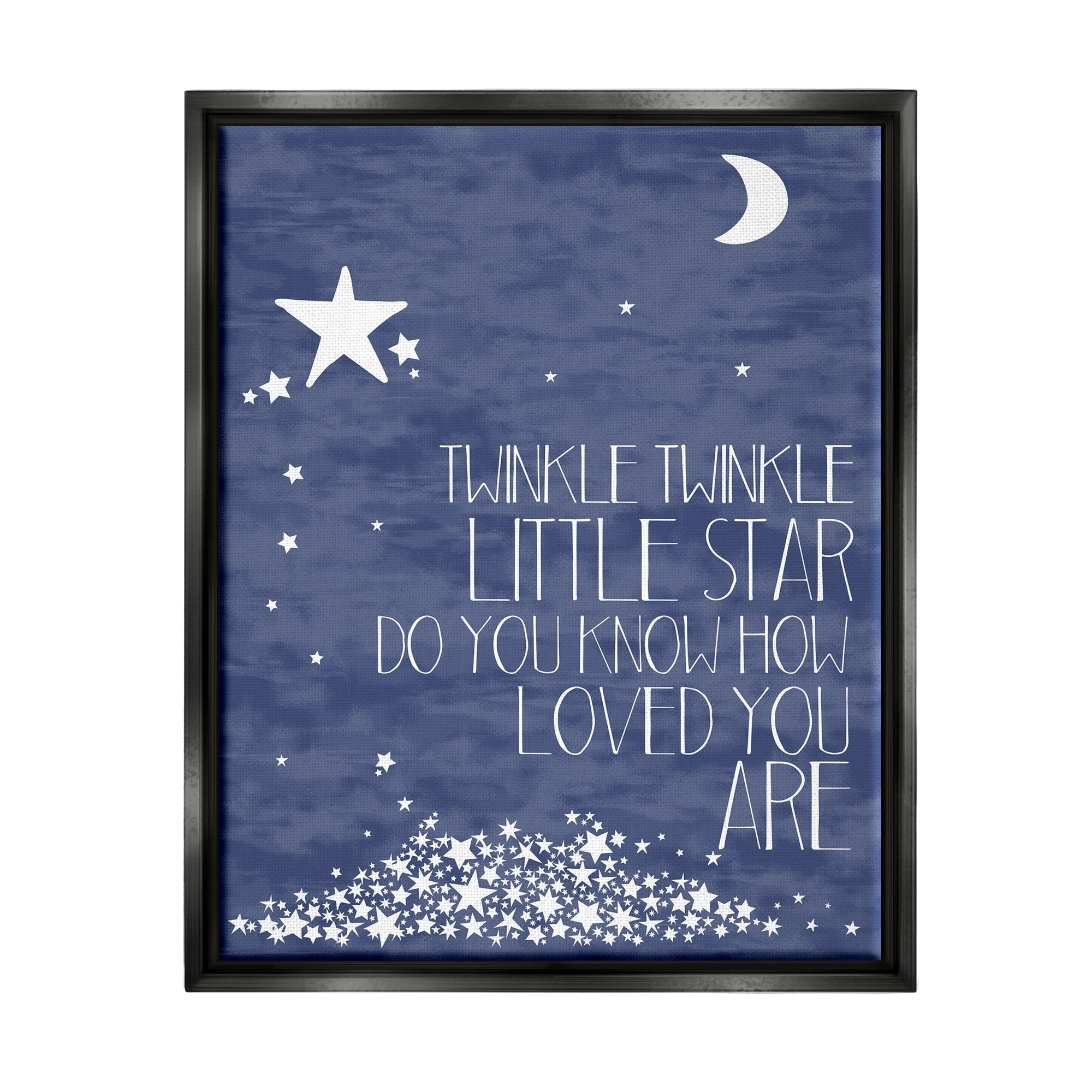Stupell Industries Navy Textural Twinkle Little Star Typography Jet Black Framed Floating Canvas Wall Art, 24x30, by Finny and Zook