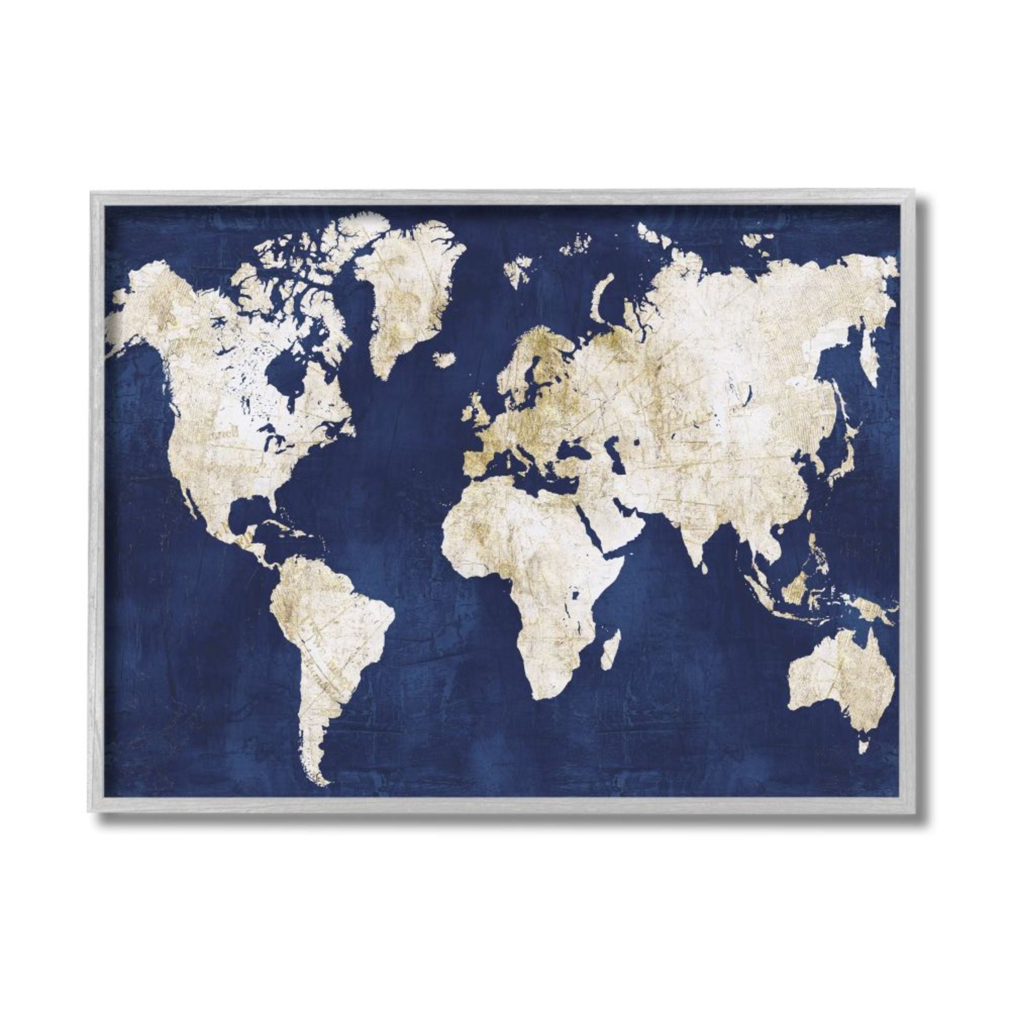 Stupell Industries Navy and Distressed Gold World Map Design by Alicia ...