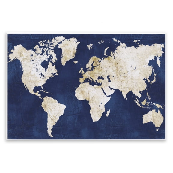 Stupell Industries Art Deco Distressed Gold Navy World Map Wall Plaque Art, 15 x 10, by Alicia Vidal