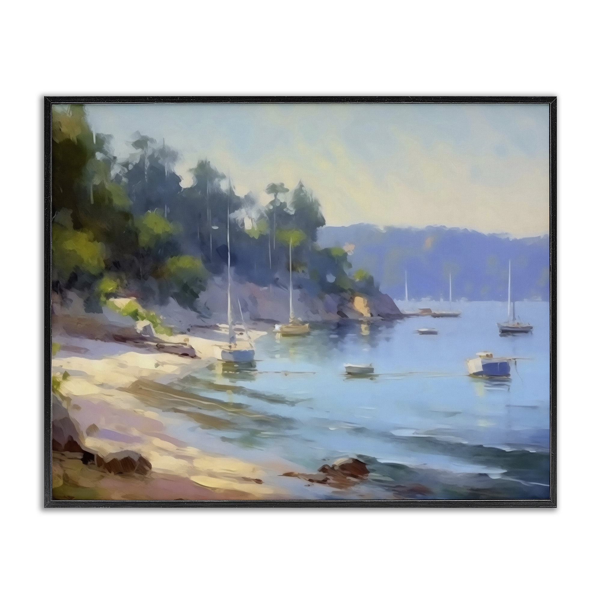 Stupell Industries Near The Shore Summer Sailing Black Framed Giclee Art, design by Creative Studio