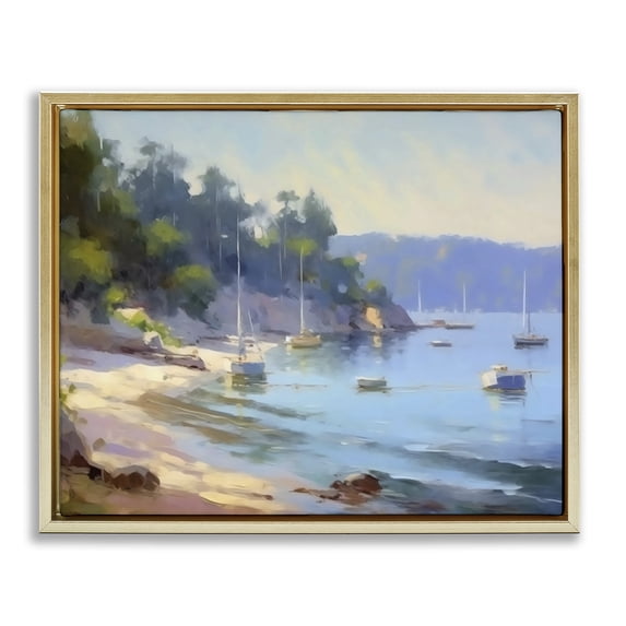 Stupell Industries Traditional Near The Shore Summer Sailing Gold Floating Frame Canvas Art, 31 x 25, by Creative Studio