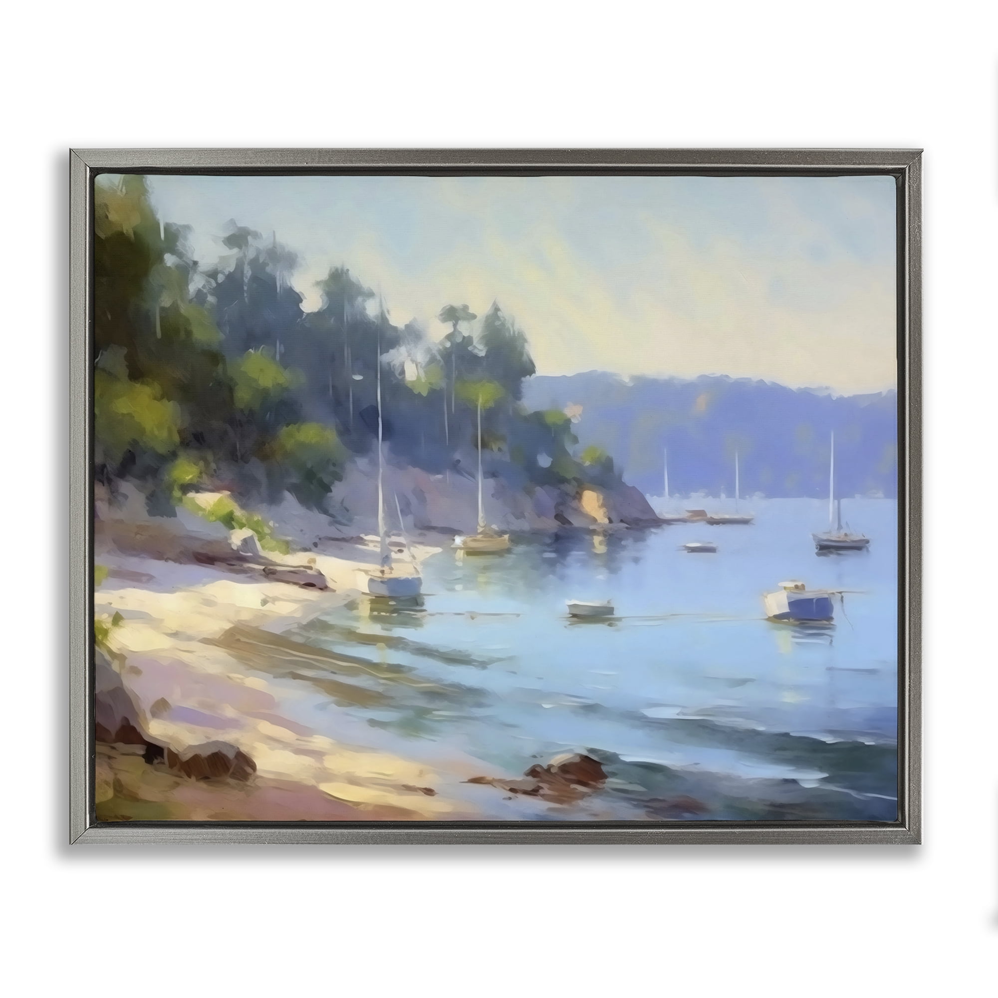 Stupell Industries Near The Shore Summer Sailing Gray Framed Floater Canvas Wall Art, design by Creative Studio