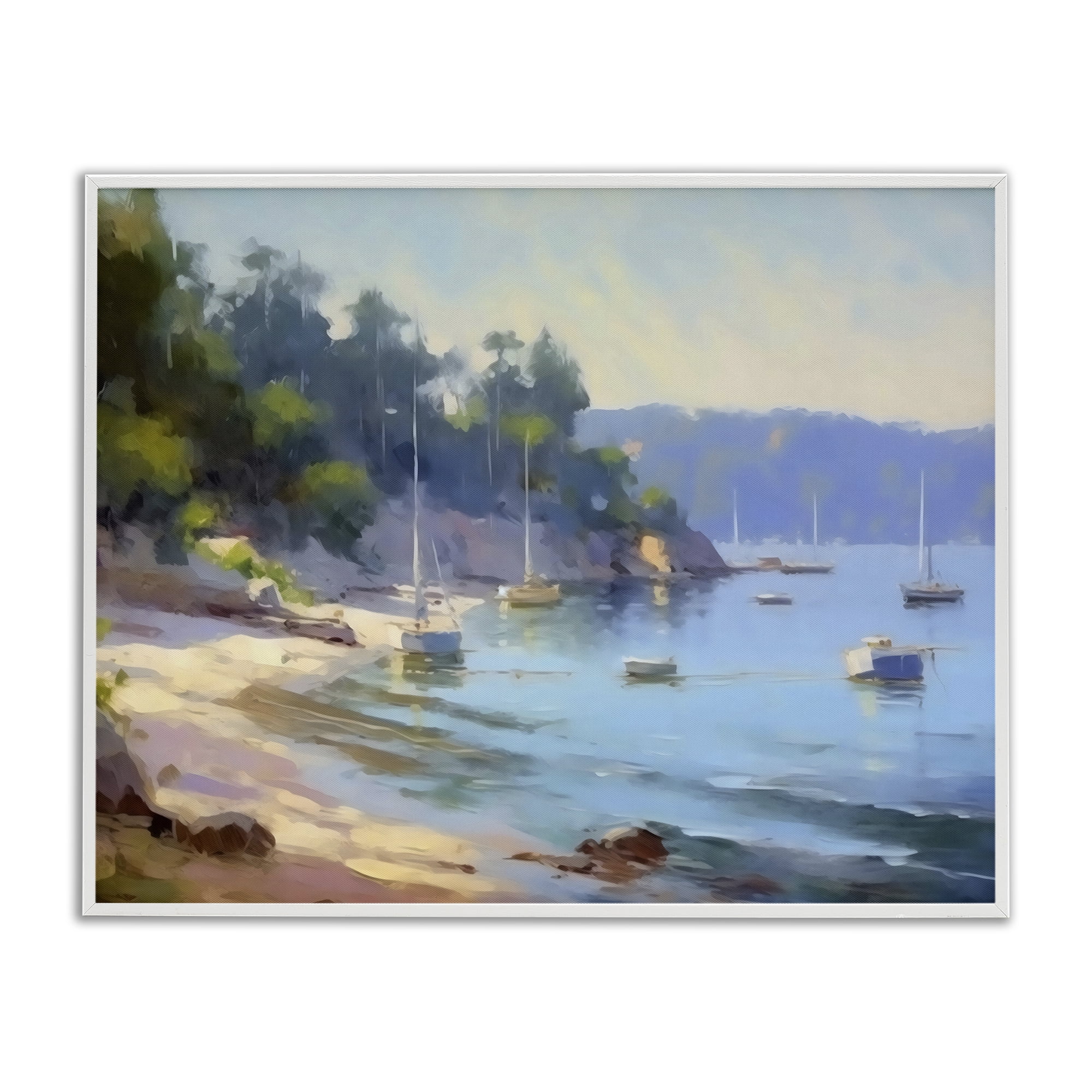Stupell Industries Near The Shore Summer Sailing White Framed Giclee Art, design by Creative Studio