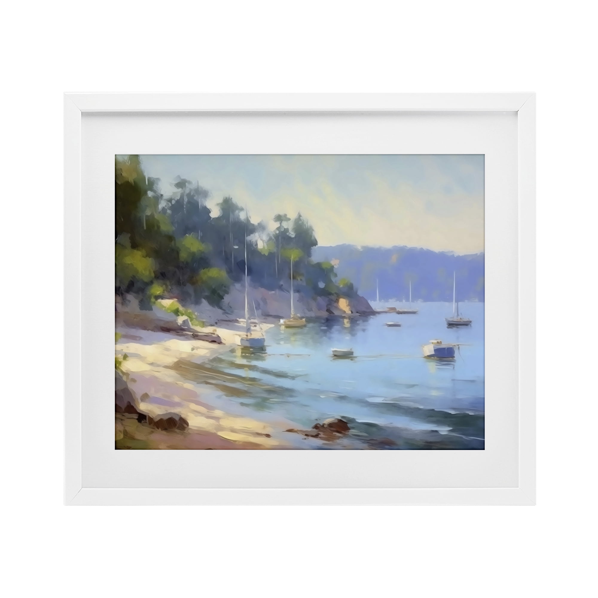 Stupell Industries Near The Shore Summer Sailing White Framed Print Under Glass, design by Creative Studio