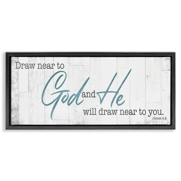 Stupell Industries Near to God Charming Proverb Religious Painting Black Floater Framed Canvas Art Print Wall Art, 25 x 11