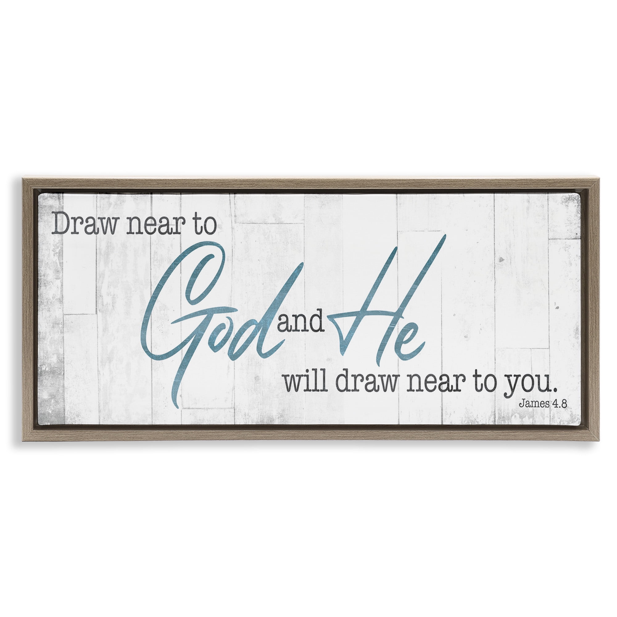 Stupell Industries Near to God Charming Proverb Religious Painting Brown Floater Framed Canvas Art Print Wall Art, 31 x 14