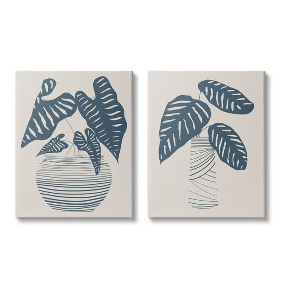 Stupell Industries Neat Potted Plant Leaves Minimal Striped Vases Graphic Art Gallery Wrapped Canvas Print Wall Art, Set of 2, Design by Daniela Santiago