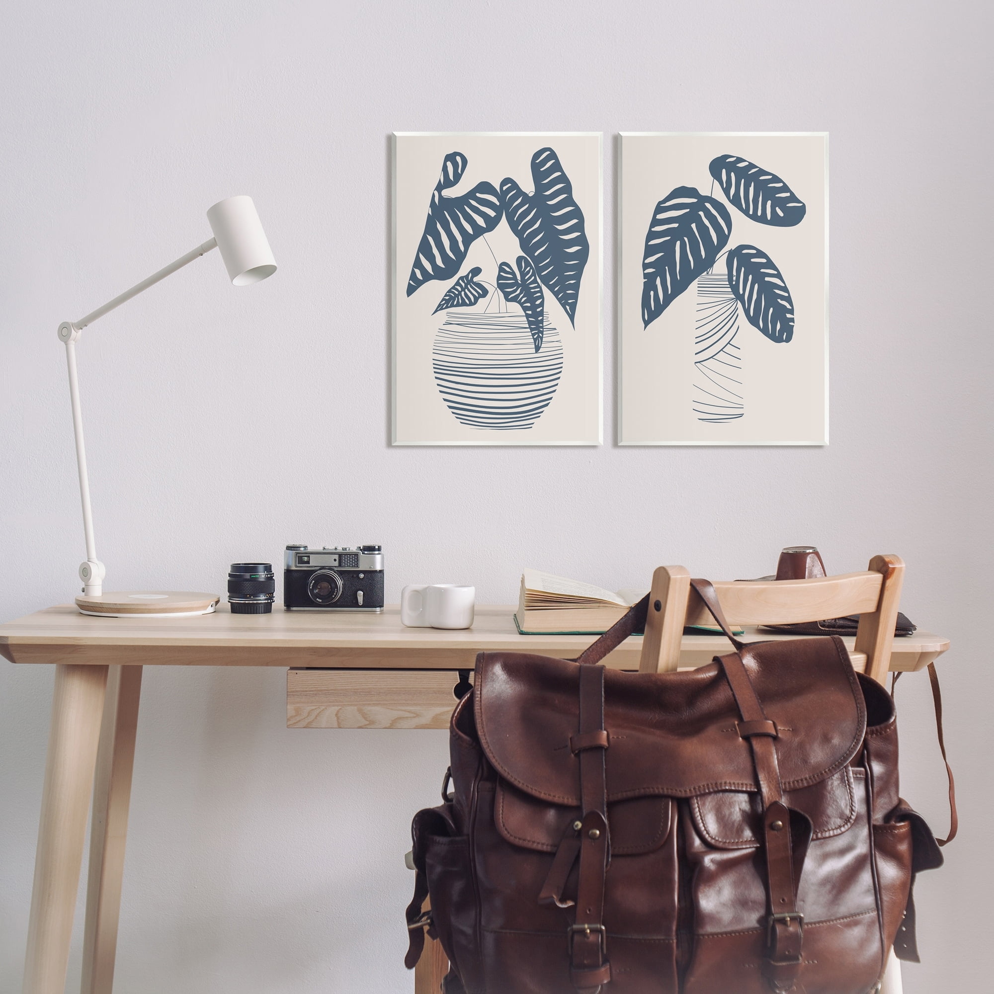 Stupell Industries Neat Potted Plant Leaves Minimal Striped Vases Graphic Art Unframed Art Print Wall Art, Set of 2, Design by Daniela Santiago