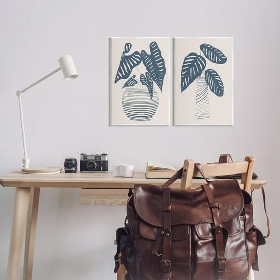 Stupell Industries Neat Potted Plant Leaves Minimal Striped Vases Graphic Art Unframed Art Print Wall Art, Set of 2, Design by Daniela Santiago