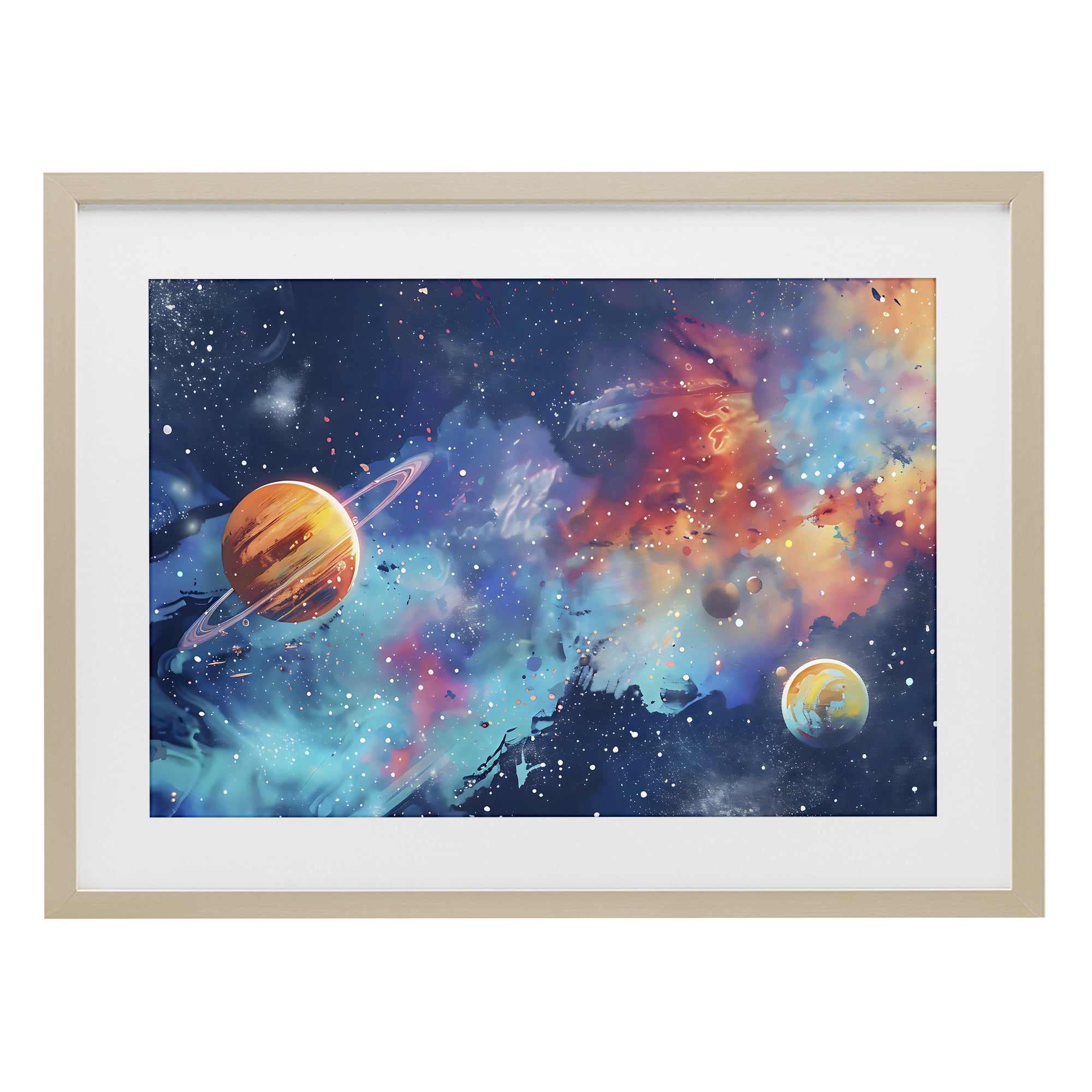Stupell Industries Nebula Dreams Scattered Planets Birch Framed Print Under Glass, design by Creative Studio