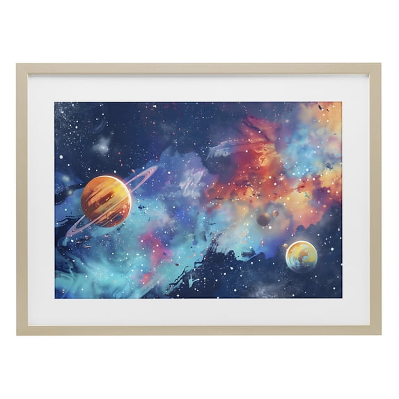 Stupell Industries Contemporary Nebula Dreams Scattered Planets Birch Framed Print Under Glass, 20 x 14, by Creative Studio