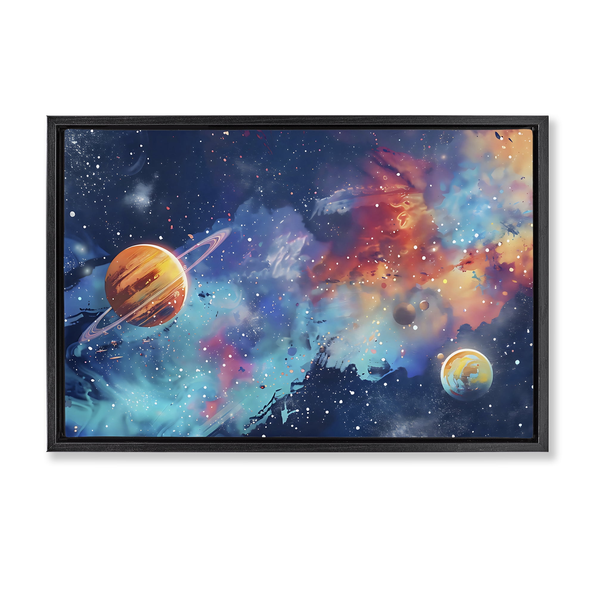 Stupell Industries Nebula Dreams Scattered Planets Black Framed Floater Canvas Wall Art, design by Creative Studio