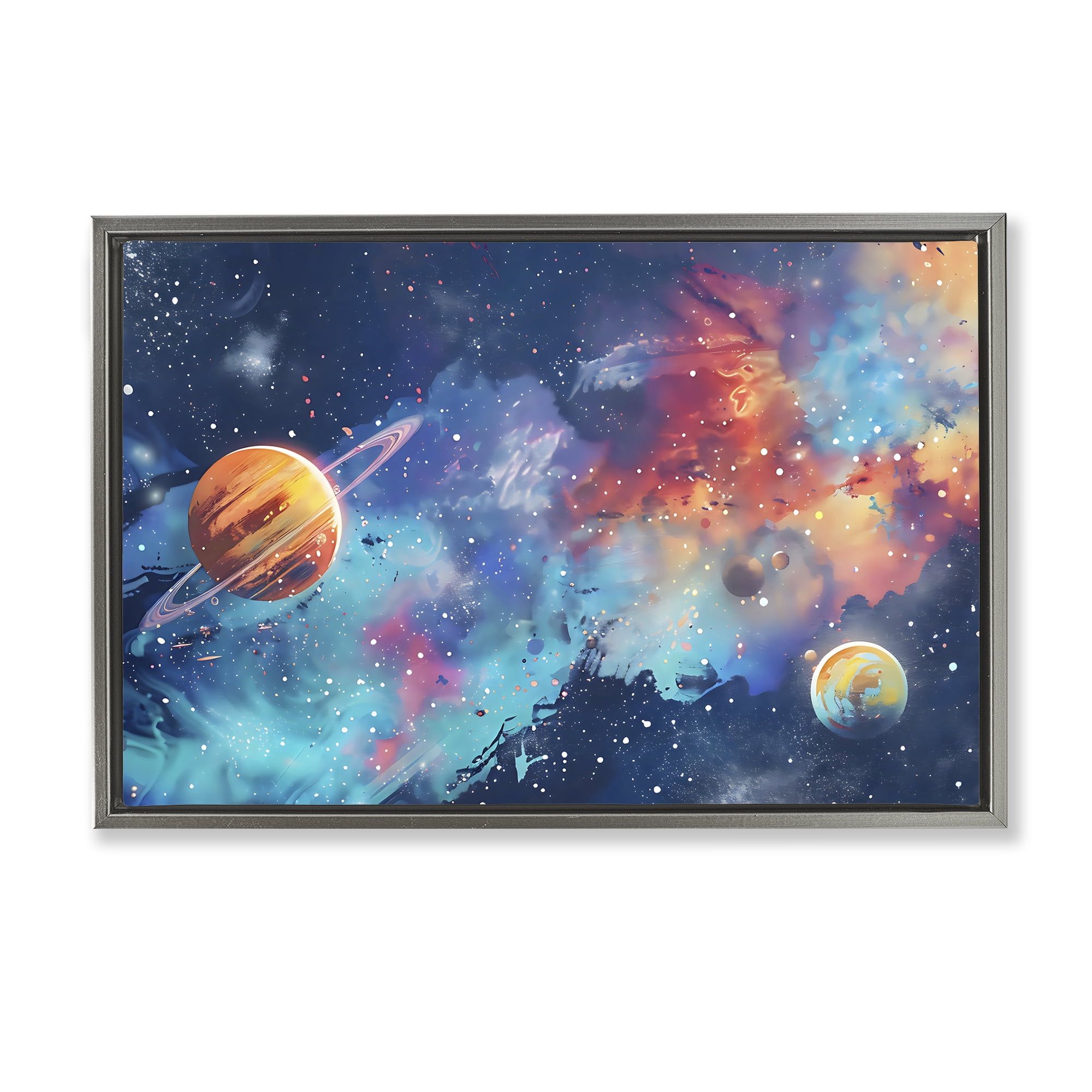 Stupell Industries Nebula Dreams Scattered Planets Gray Framed Floater Canvas Wall Art, design by Creative Studio