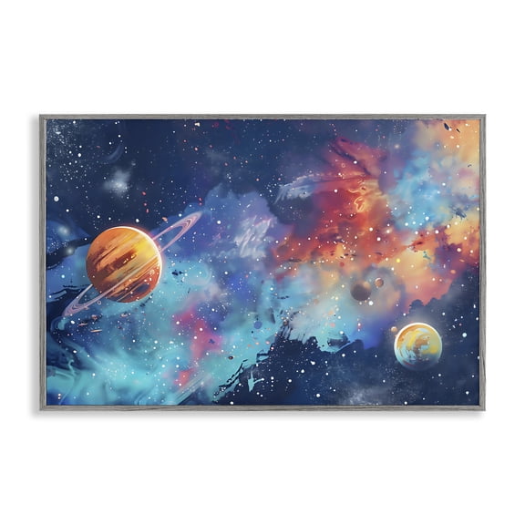 Stupell Industries Nebula Dreams Scattered Planets Gray Framed Giclee Art, design by Creative Studio