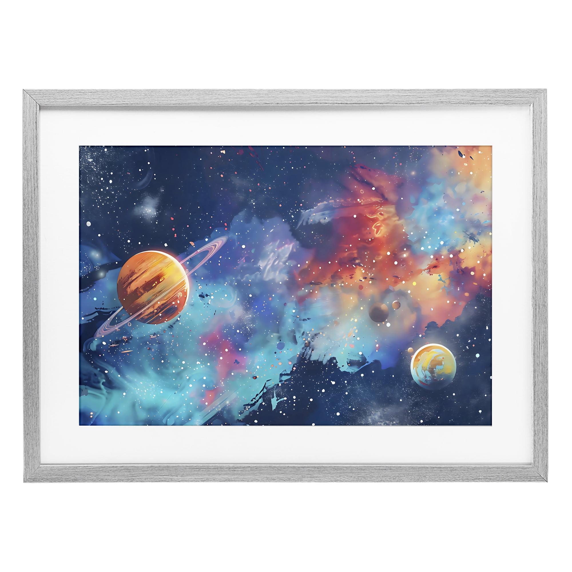 Stupell Industries Nebula Dreams Scattered Planets Gray Framed Print Under Glass, design by Creative Studio
