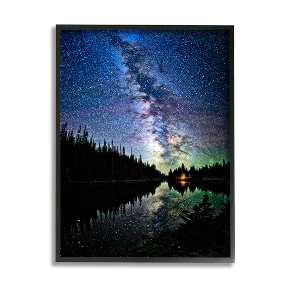 Stupell Industries Nebula Over Lake Landscape Nature Photography Black Framed Art Print Wall Art, 11 x 14