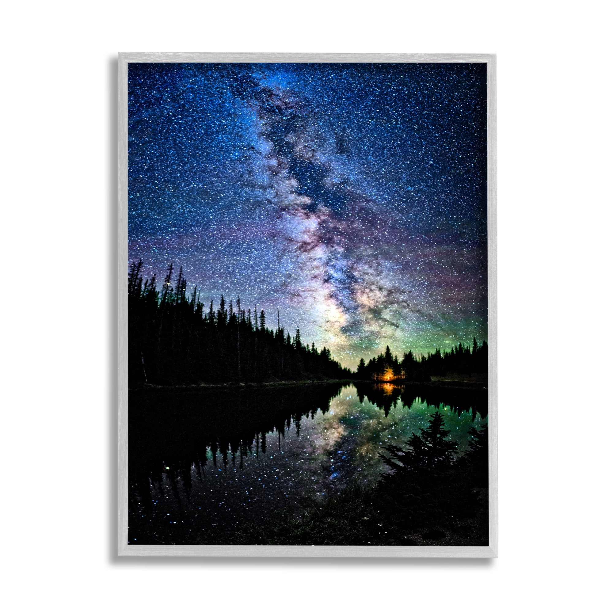 Stupell Industries Nebula Over Lake Landscape Nature Photography Gray Framed Art Print Wall Art, 11 x 14