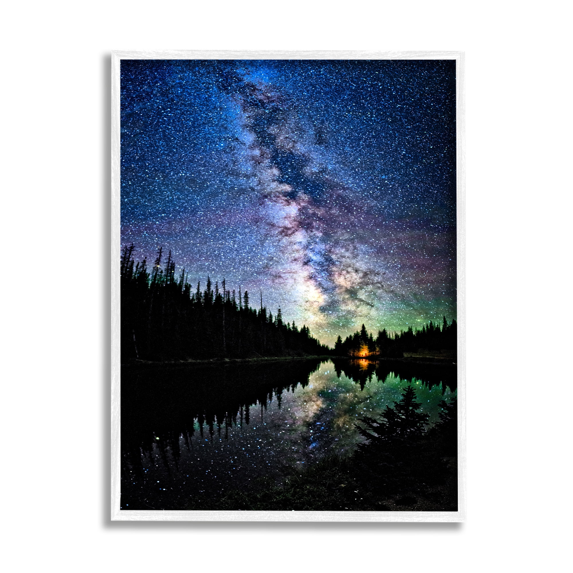 Stupell Industries Nebula Over Lake Landscape Nature Photography White Framed Art Print Wall Art, 16 x 20