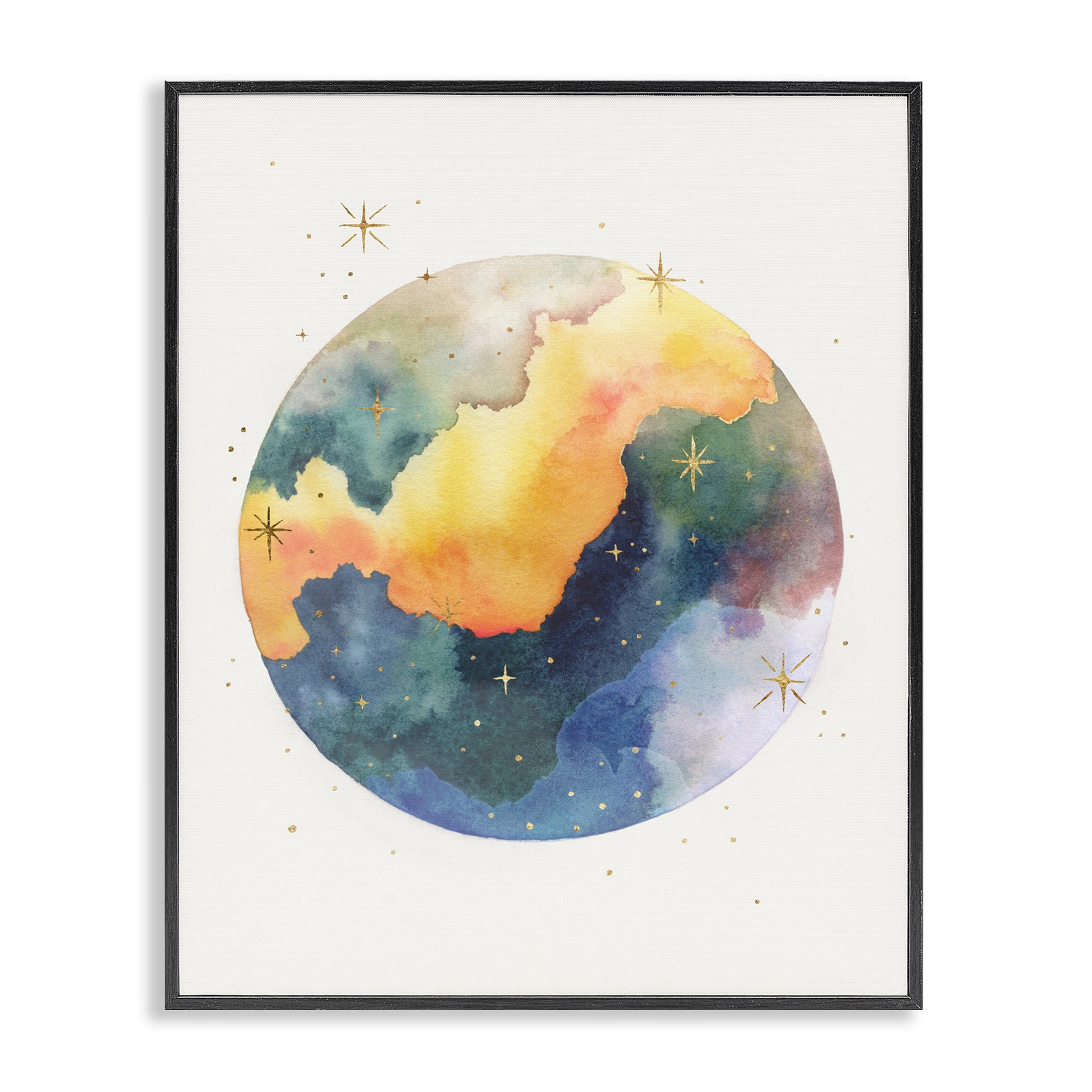 Stupell Industries Nebula & Stars Watercolor STEM Painting Black Framed Art Print Wall Art, 16 x 20