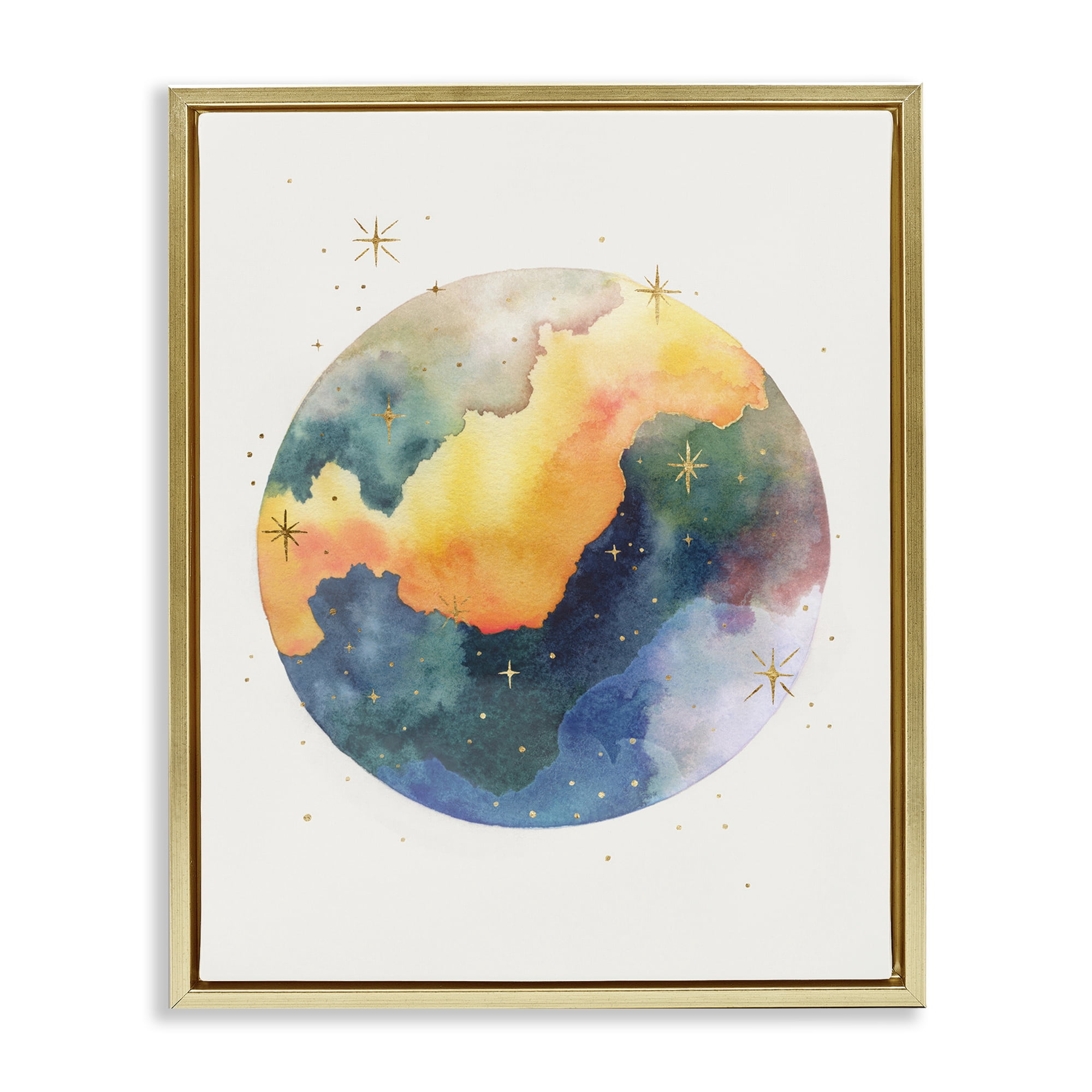 Stupell Industries Nebula & Stars Watercolor STEM Painting Gold Floater Framed Canvas Art Print Wall Art, 25 x 31