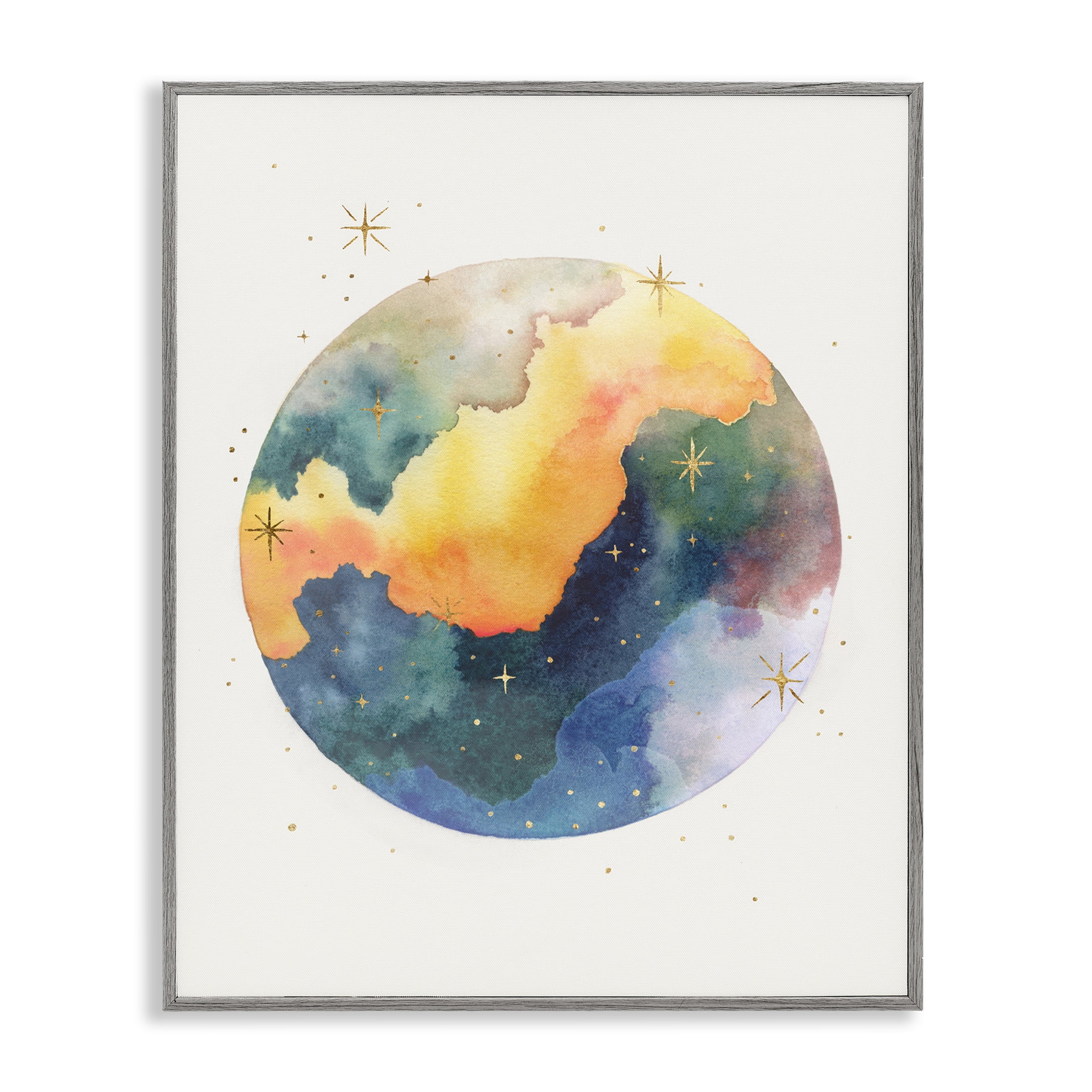 Stupell Industries Nebula & Stars Watercolor STEM Painting Gray Framed Art Print Wall Art, 16 x 20