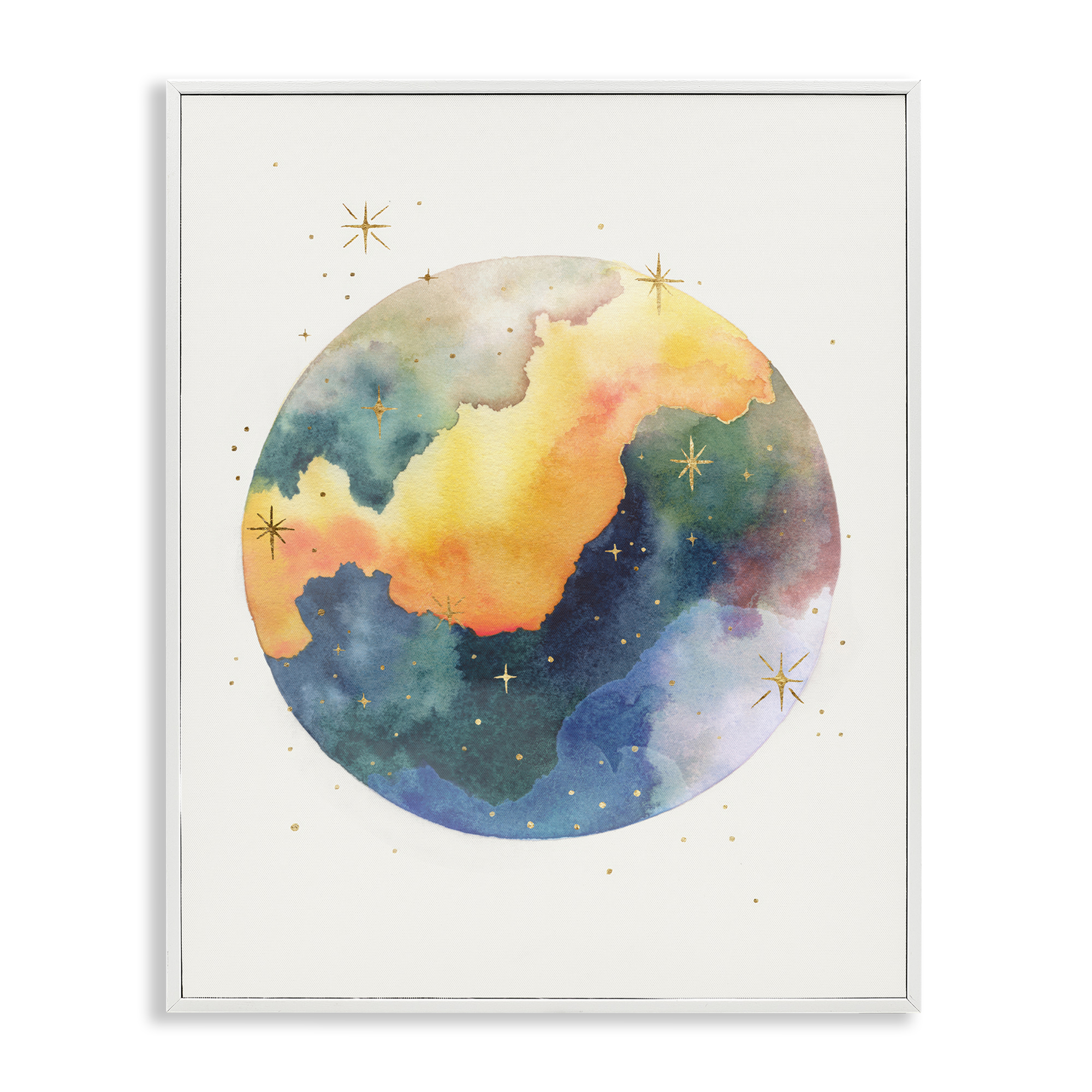 Stupell Industries Nebula & Stars Watercolor STEM Painting White Framed Art Print Wall Art, 24 x 30