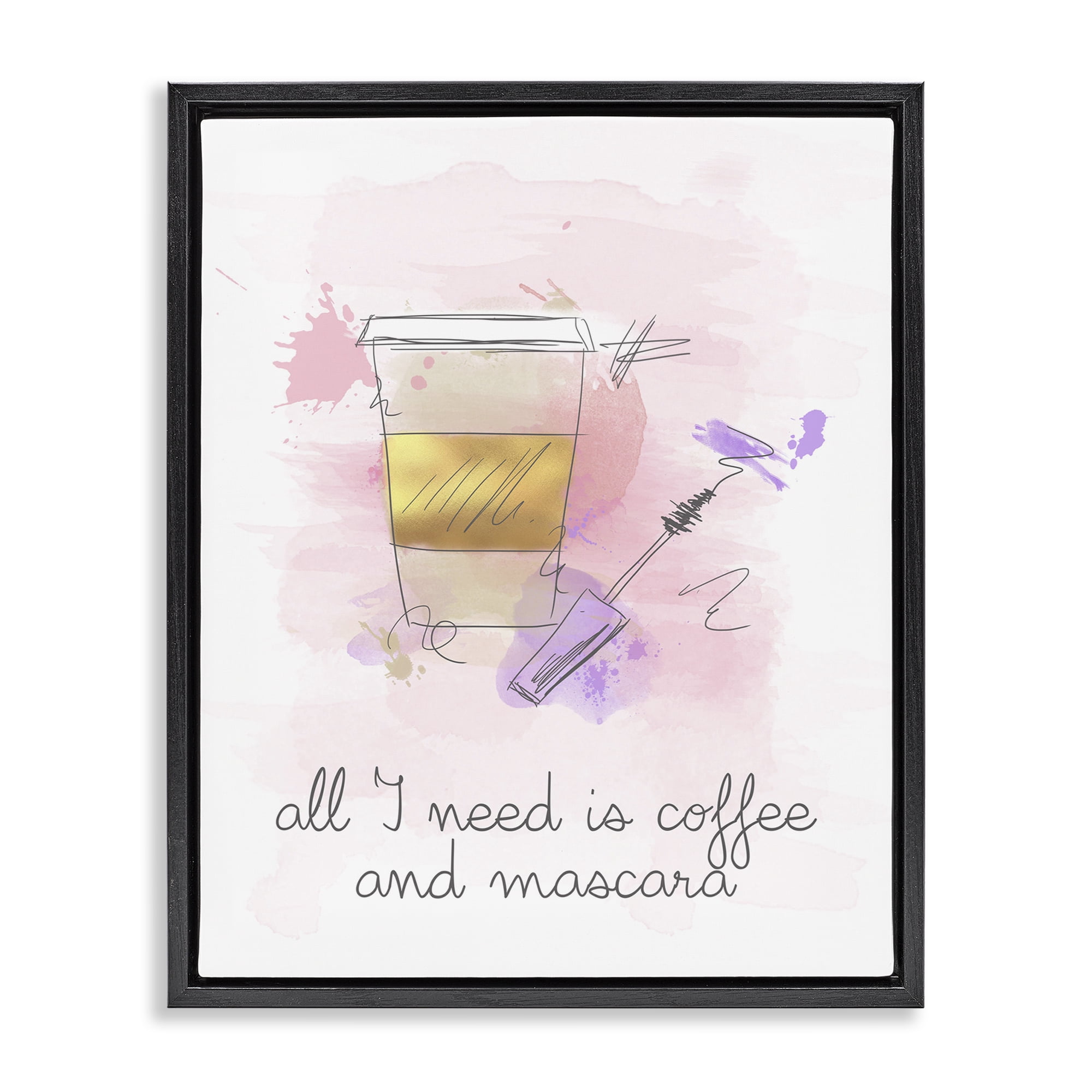 Stupell Industries Need Coffee & Mascara Food & Beverage Painting Black Floater Framed Art Print Wall Art, 25 x 31