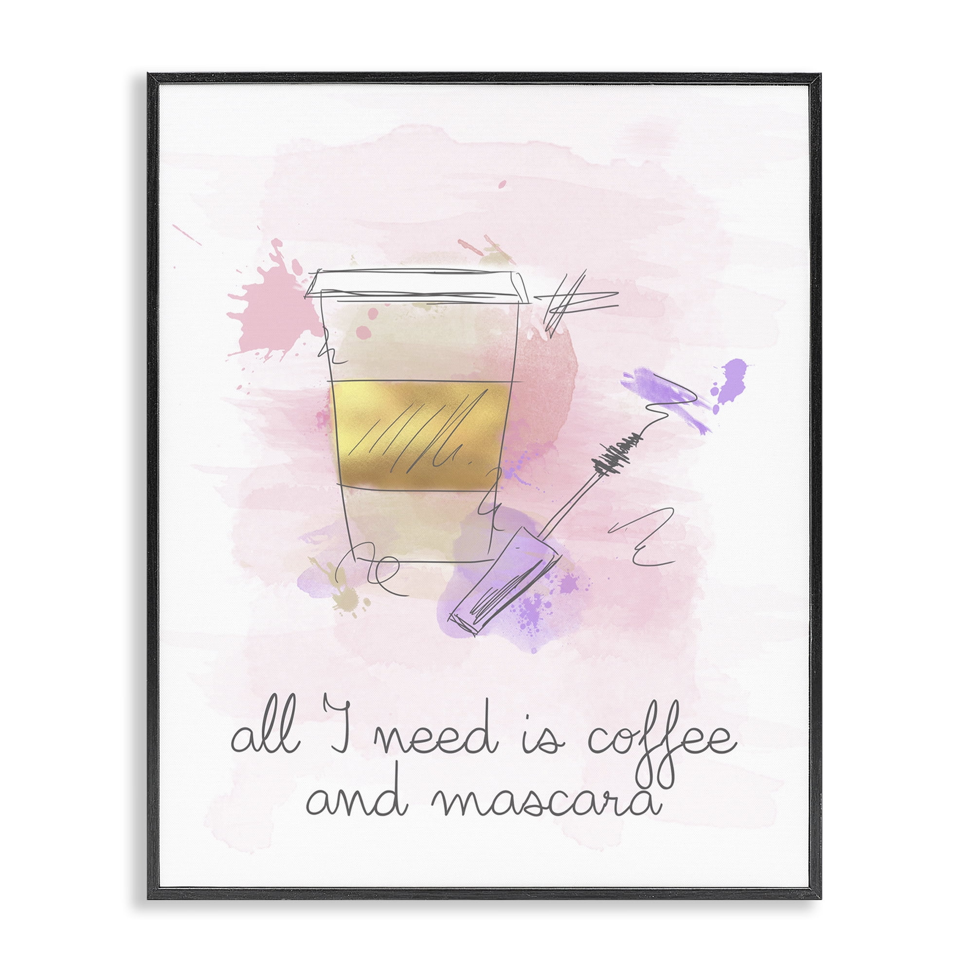 Stupell Industries Need Coffee & Mascara Food & Beverage Painting Black Framed Art Print Wall Art, 24 x 30