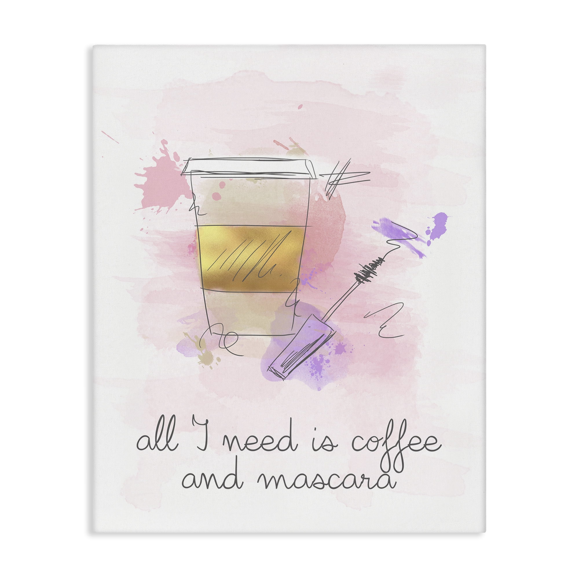 Stupell Industries Need Coffee & Mascara Food & Beverage Painting Gallery Wrapped Canvas Art Print Wall Art, 36 x 48