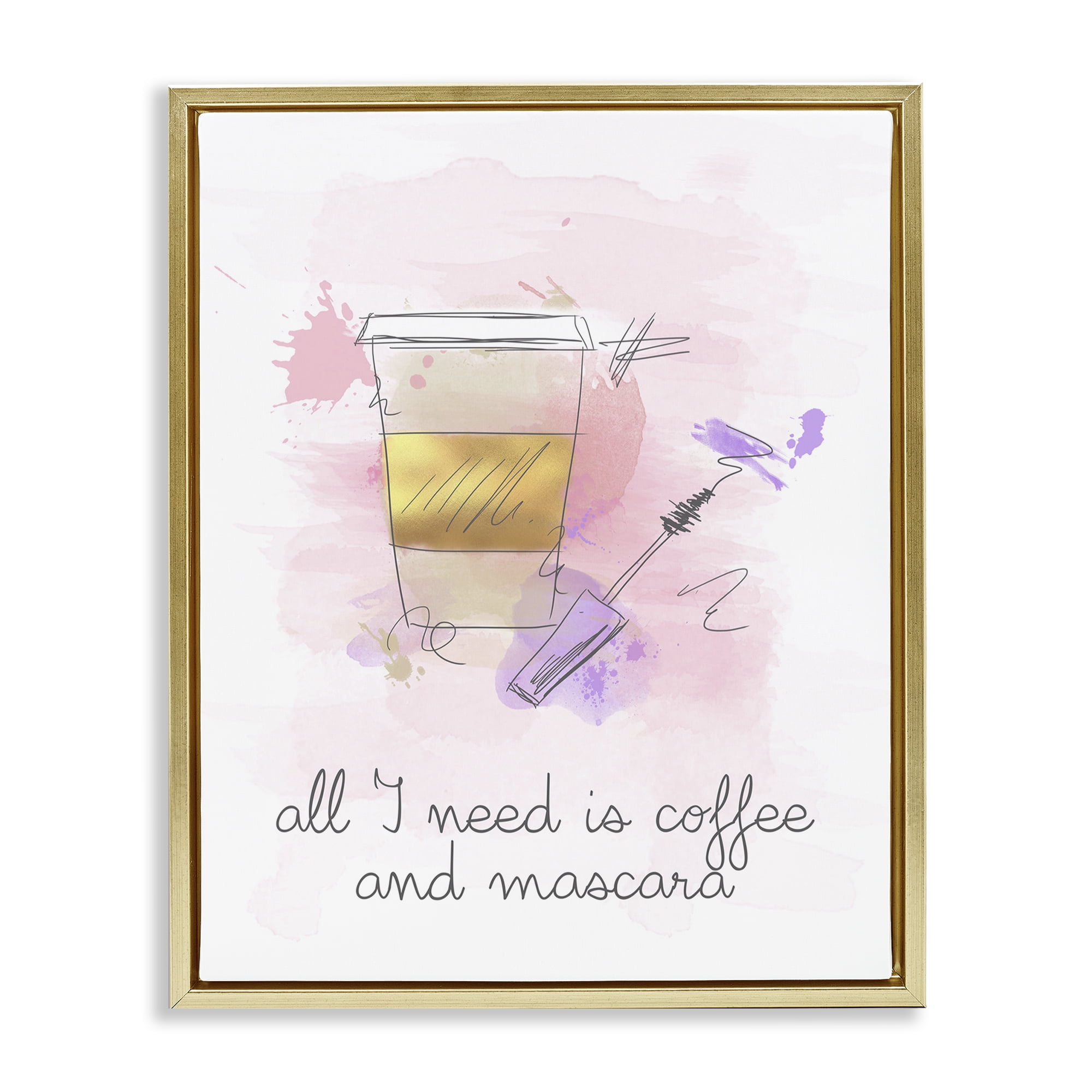 Stupell Industries Need Coffee & Mascara Food & Beverage Painting Gold Floater Framed Art Print Wall Art, 17 x 21