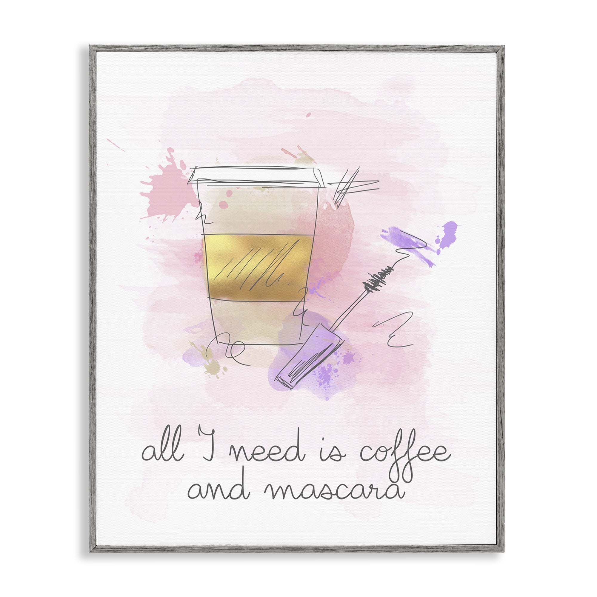 Stupell Industries Need Coffee & Mascara Food & Beverage Painting Gray Framed Art Print Wall Art, 24 x 30