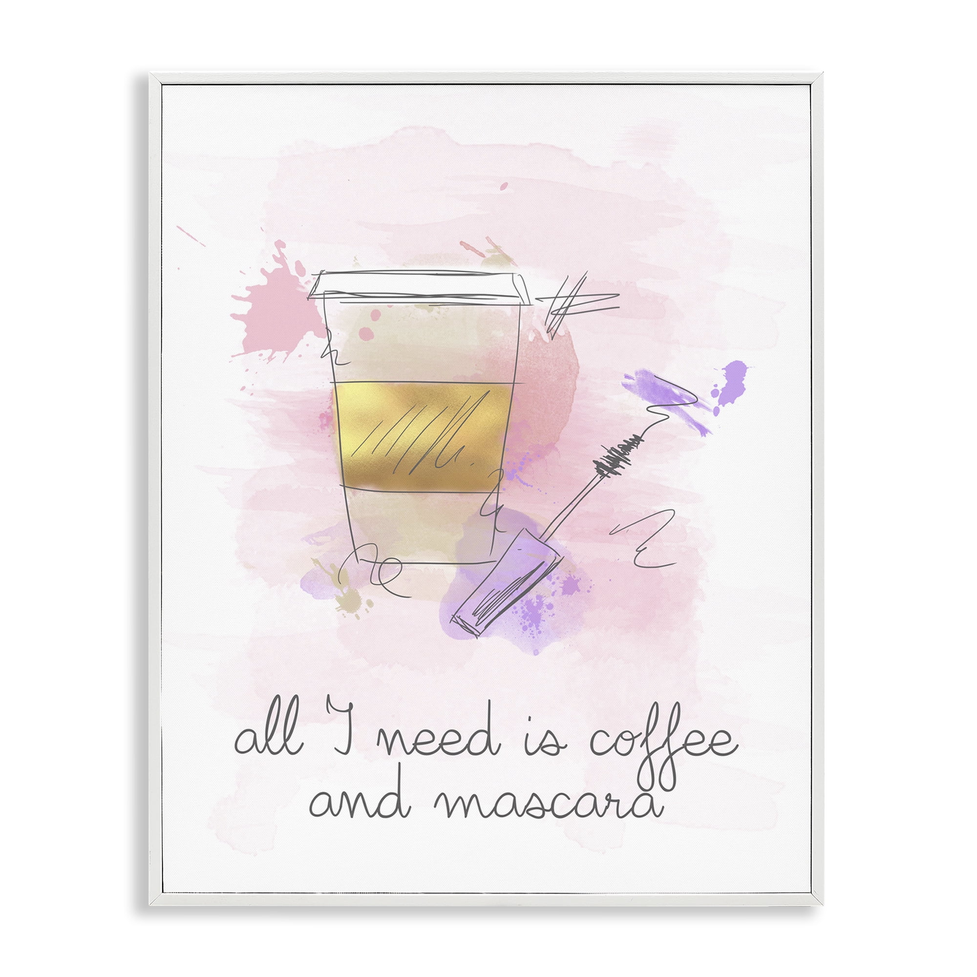 Stupell Industries Need Coffee & Mascara Food & Beverage Painting White Framed Art Print Wall Art, 16 x 20