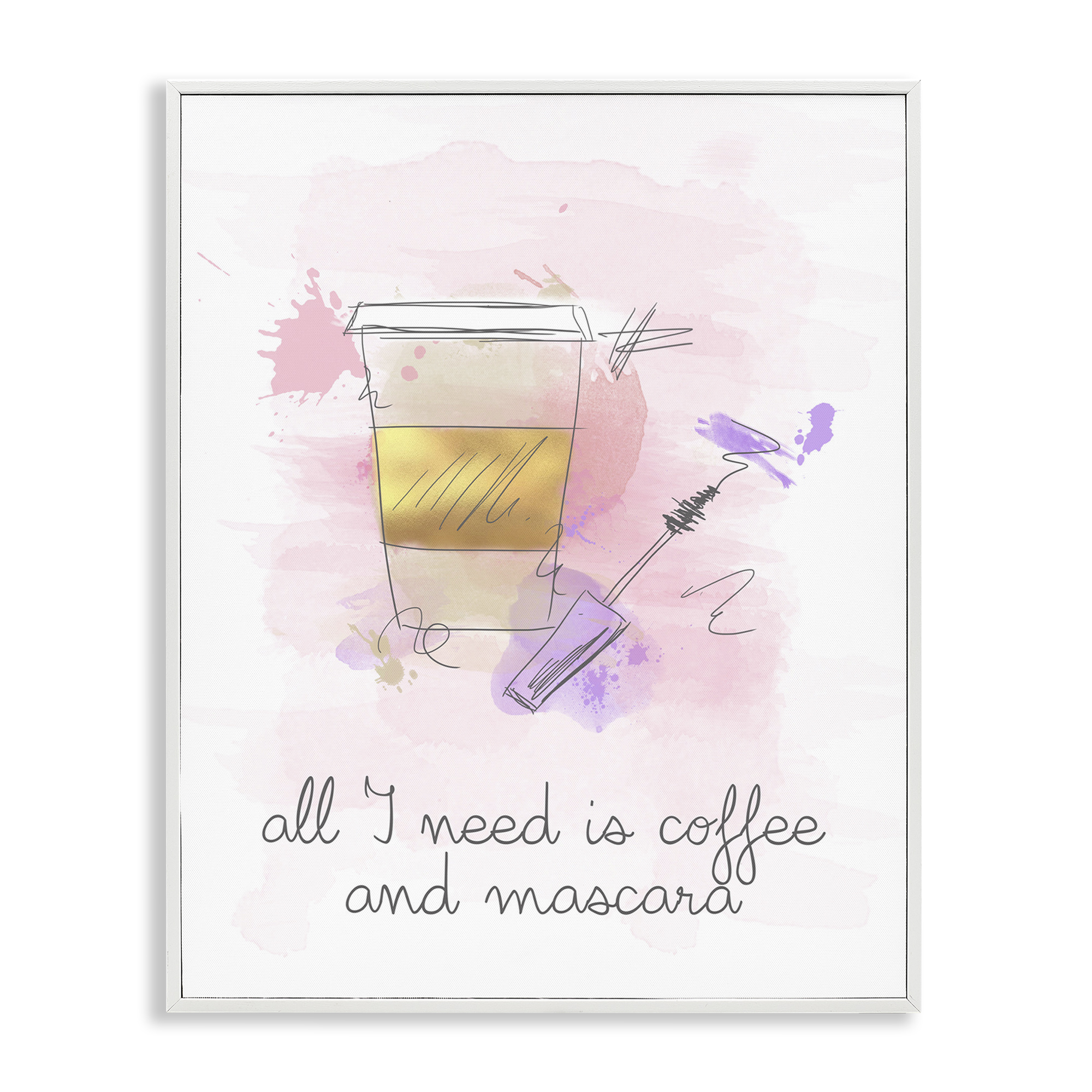 Stupell Industries Need Coffee & Mascara Food & Beverage Painting White Framed Art Print Wall Art, 24 x 30