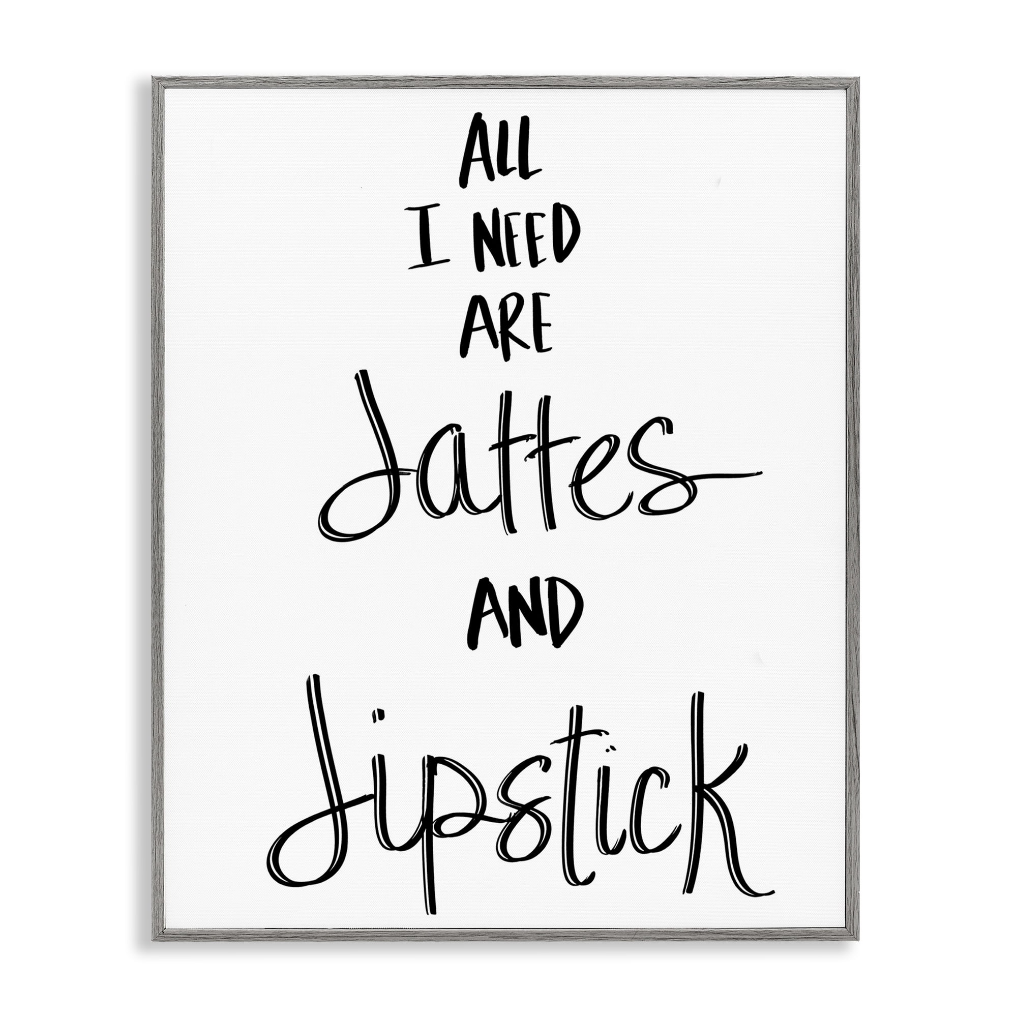 Stupell Industries Need Lattes & Lipstick Beauty & Fashion Painting Gray Framed Art Print Wall Art, 16 x 20