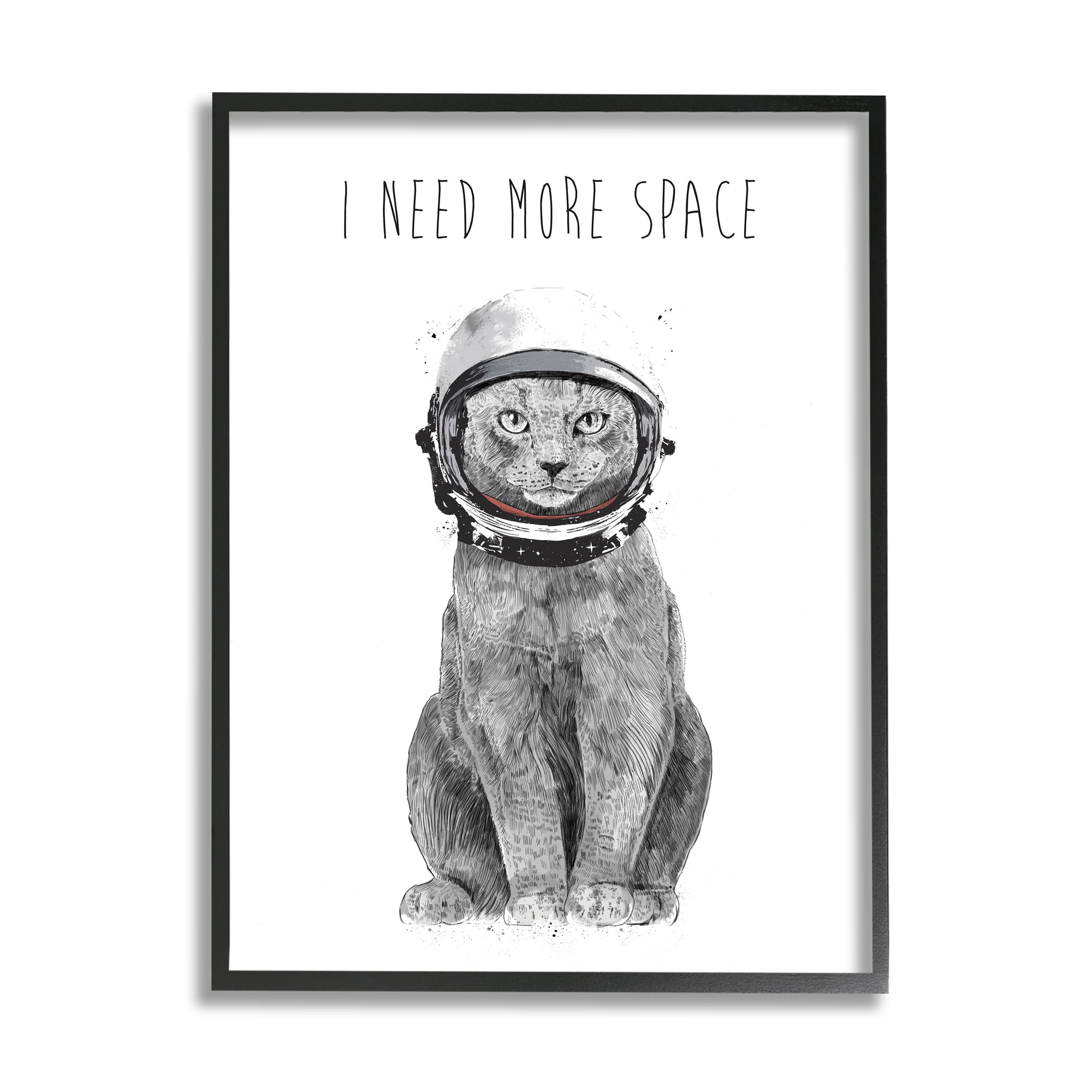 Stupell Industries Need More Space Phrase Funny Cat Astronaut Animals & Insects Painting Black Framed Art Print Wall Art, 11 x 14